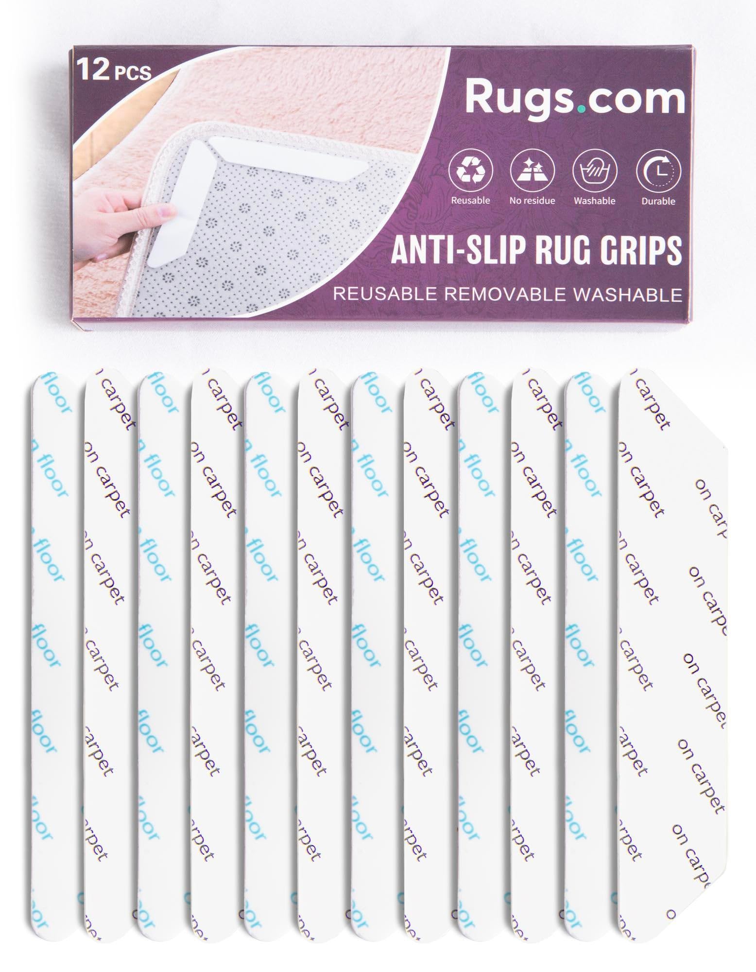 Rugs.com - 12 Pcs Rugs Tape, Non Slip Rug Pad, Reusable Washable Grippers for Rugs, Double Sided Anti Slip Rug Stoppers for Hardwood Floors to Prevent Sliding - Image 8