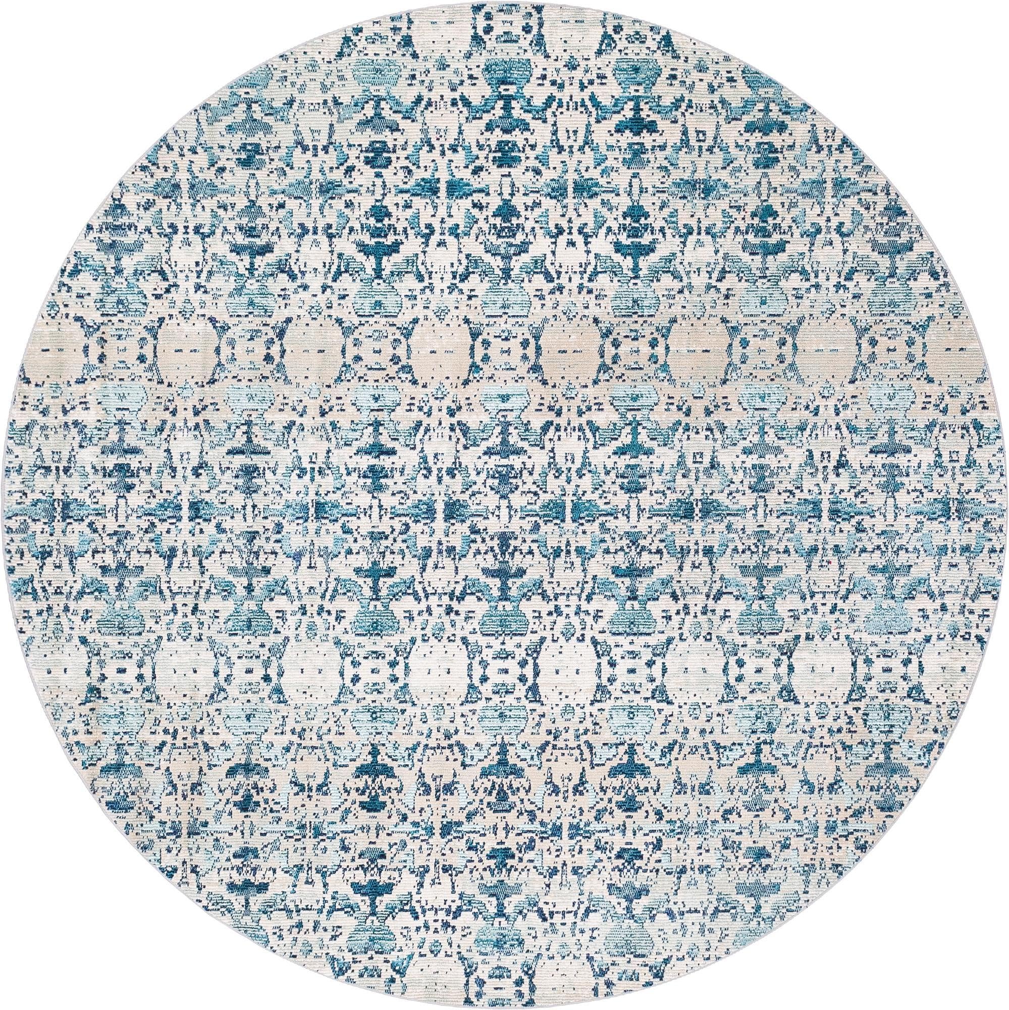 Rugs.com Amulet Collection Rug – 7 Ft Round Blue Medium-Pile Rug Perfect for Kitchens, Dining Rooms - Image 4