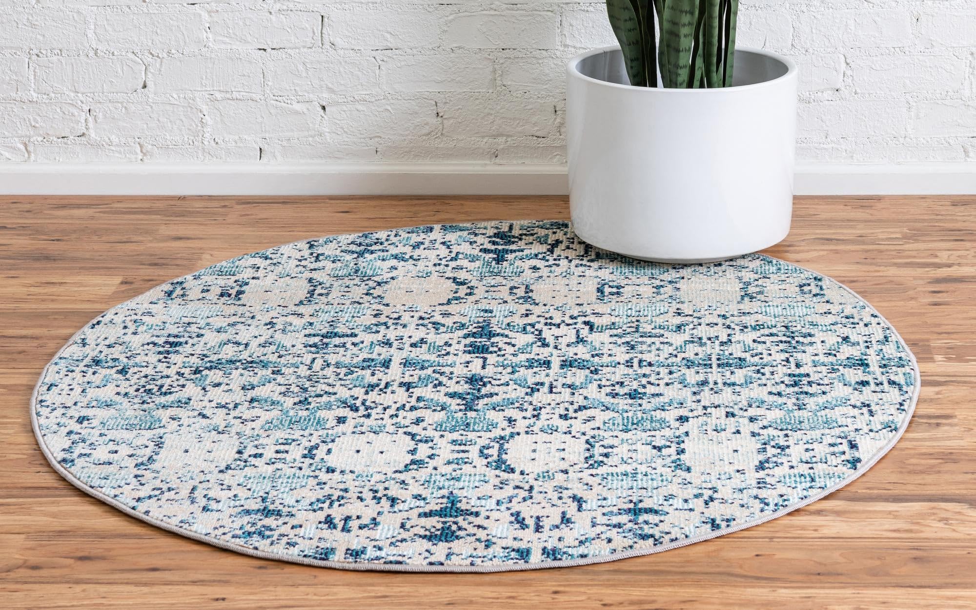 Rugs.com Amulet Collection Rug – 7 Ft Round Blue Medium-Pile Rug Perfect for Kitchens, Dining Rooms - Image 6