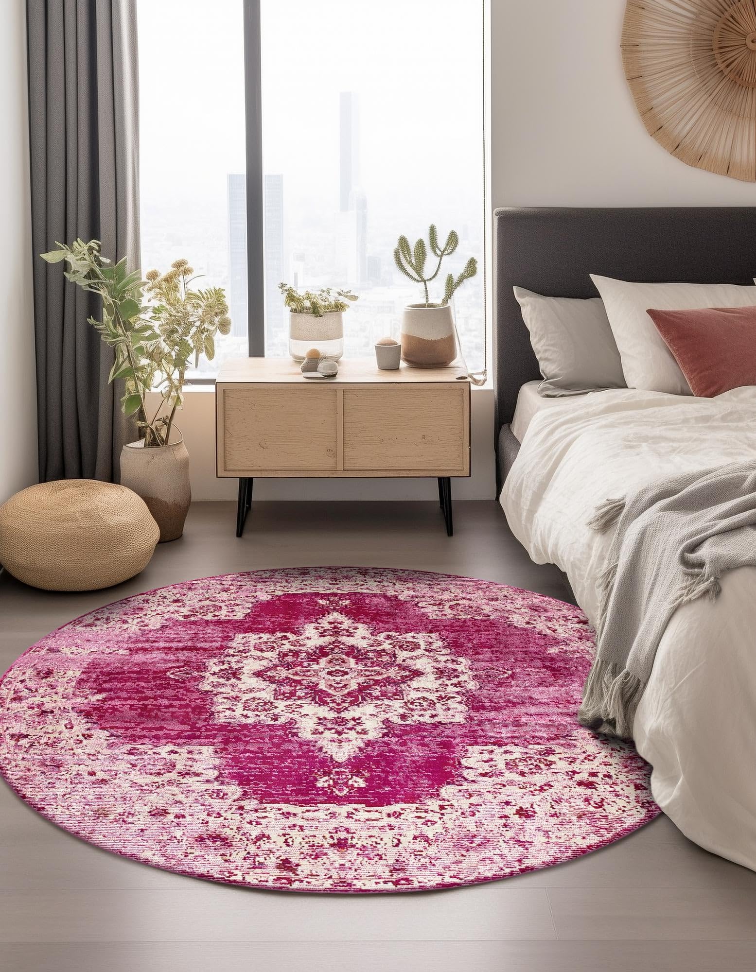 Rugs.com Amulet Collection Rug – 7 Ft Round Pink Medium-Pile Rug Perfect for Kitchens, Dining Rooms - Image 5
