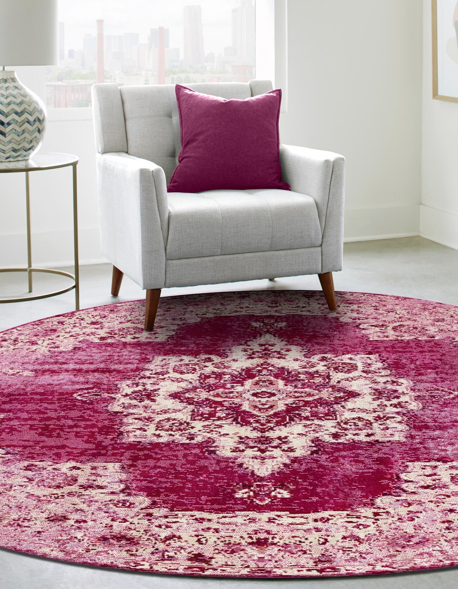 Rugs.com Amulet Collection Rug – 7 Ft Round Pink Medium-Pile Rug Perfect for Kitchens, Dining Rooms - Image 7