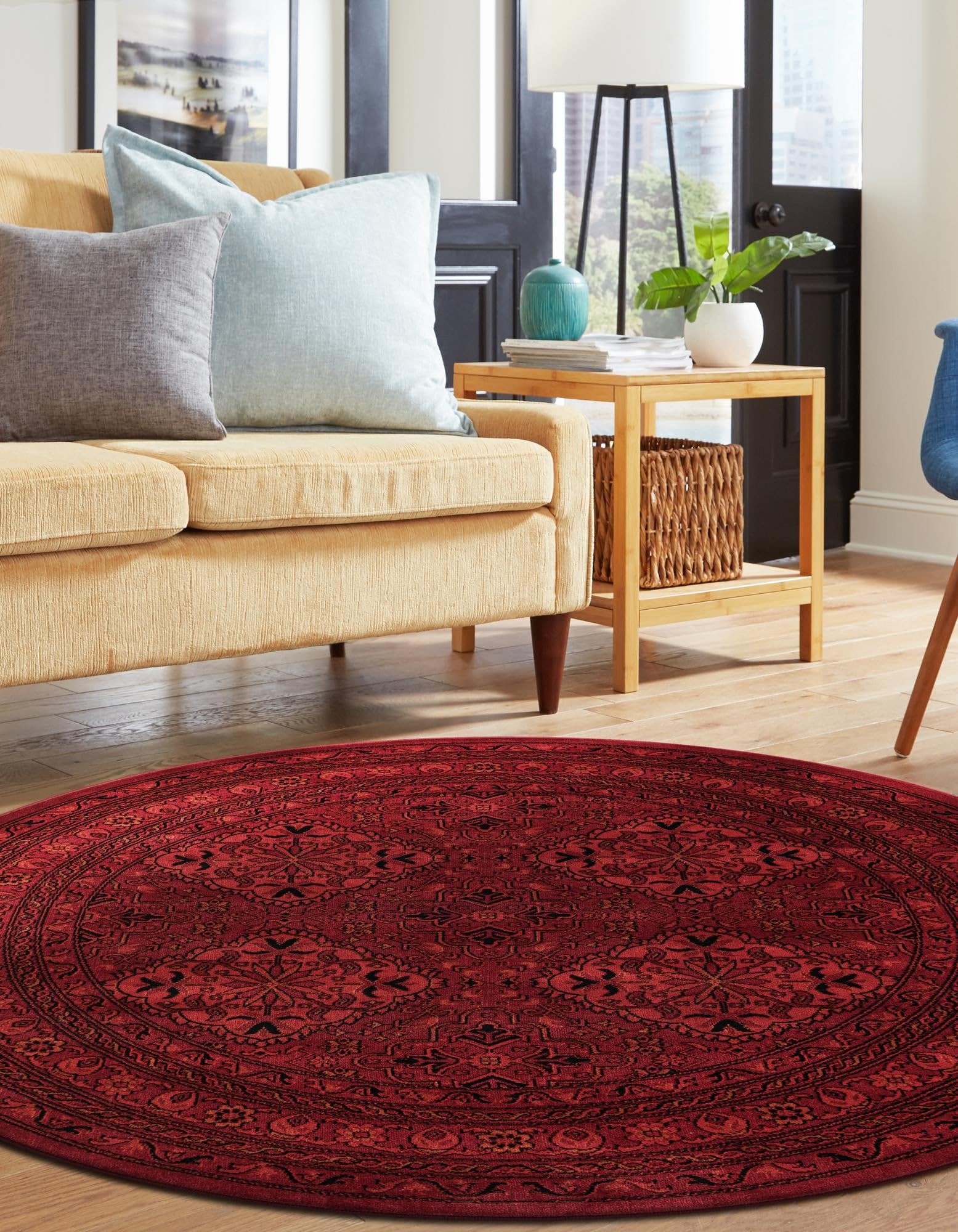 Rugs.com Bokhara Collection Rug – 3 Ft Round Red Medium-Pile Rug Perfect for Kitchens, Dining Rooms - Image 3