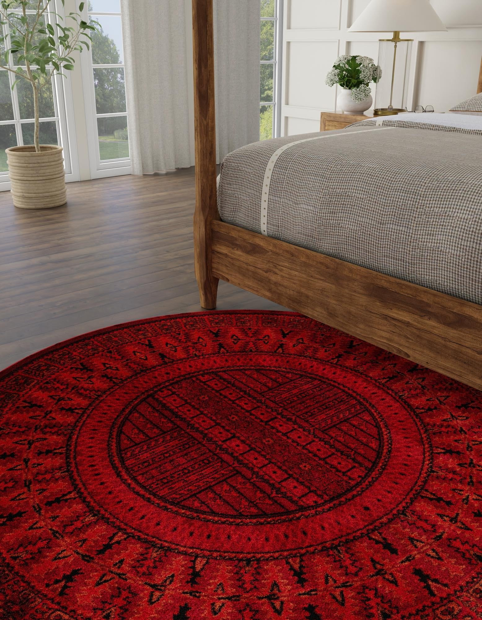 Rugs.com Bokhara Collection Rug – 10 Ft Round Red Medium-Pile Rug Perfect for Kitchens, Dining Rooms - Image 6