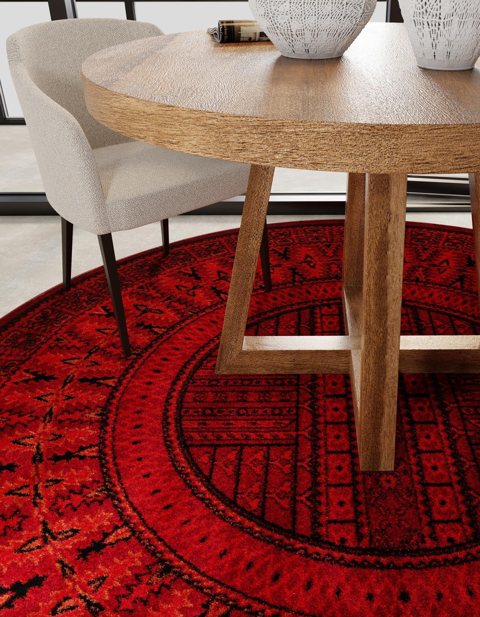 Rugs.com Bokhara Collection Rug – 10 Ft Round Red Medium-Pile Rug Perfect for Kitchens, Dining Rooms - Image 8