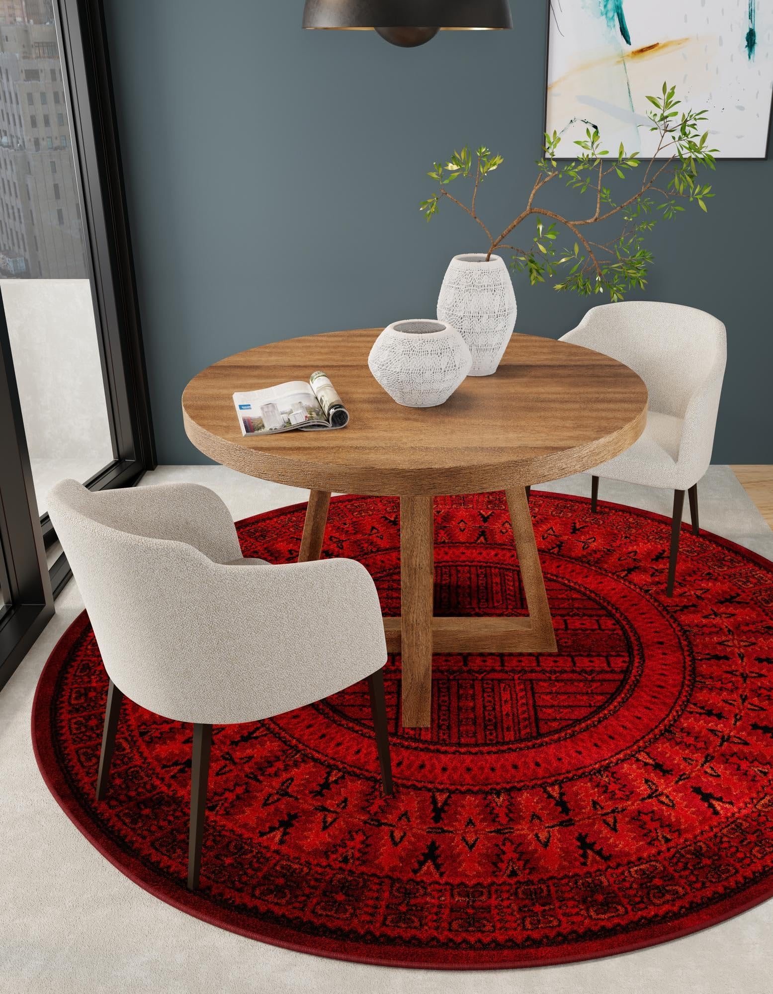 Rugs.com Bokhara Collection Rug – 10 Ft Round Red Medium-Pile Rug Perfect for Kitchens, Dining Rooms - Image 9