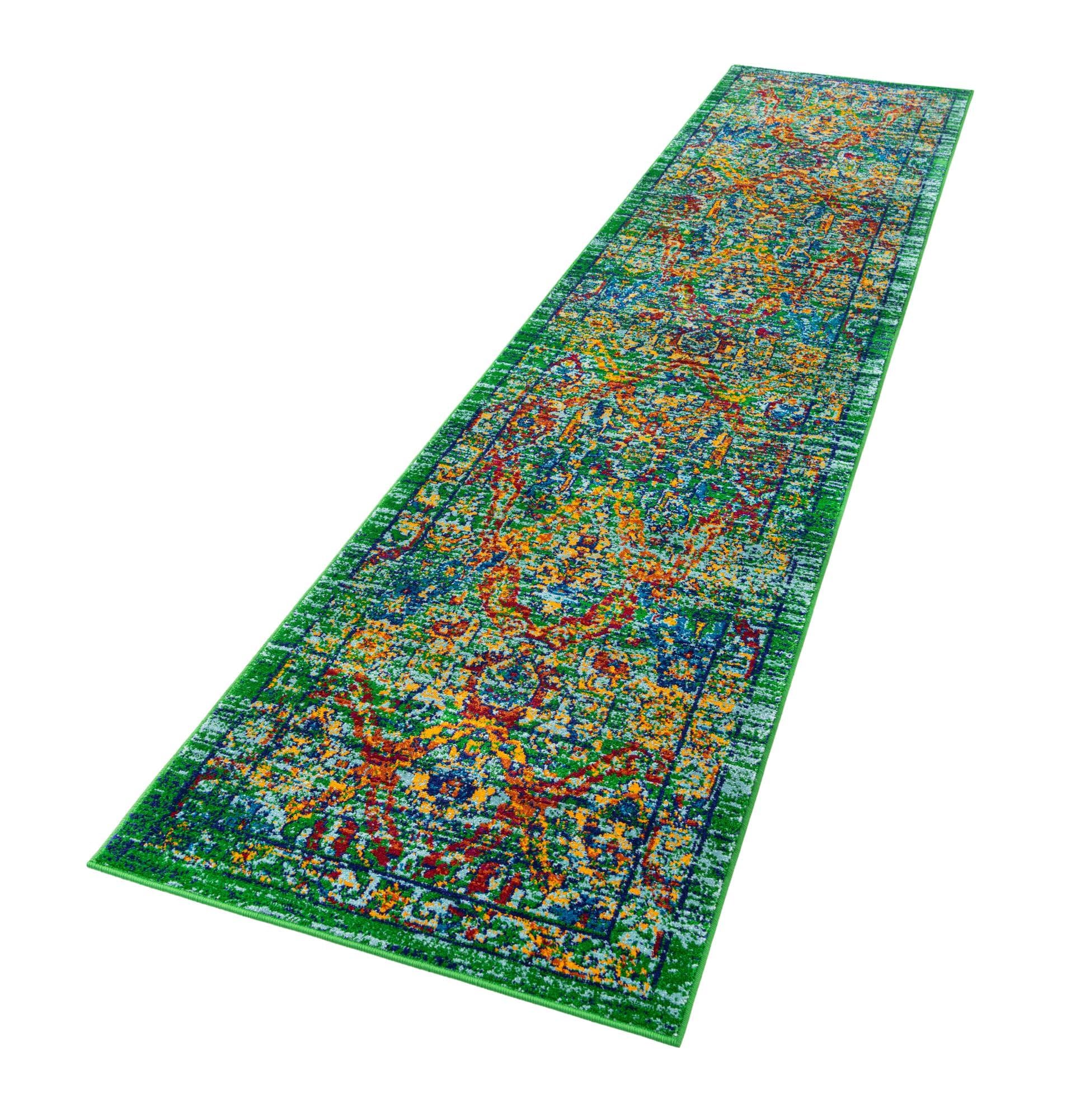 Rugs.com Calypso Collection Rug – 12 Ft Runner Green Medium-Pile Rug Perfect for Hallways, Entryways - Image 4