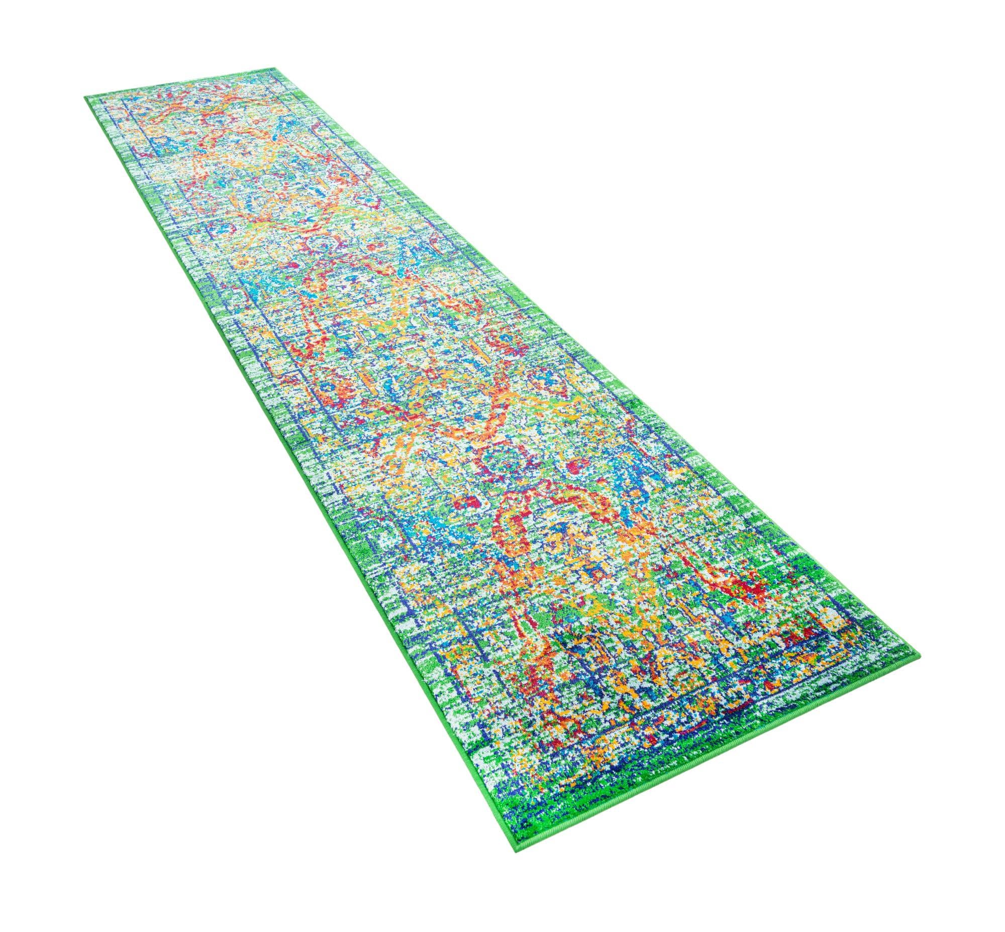 Rugs.com Calypso Collection Rug – 12 Ft Runner Green Medium-Pile Rug Perfect for Hallways, Entryways - Image 5