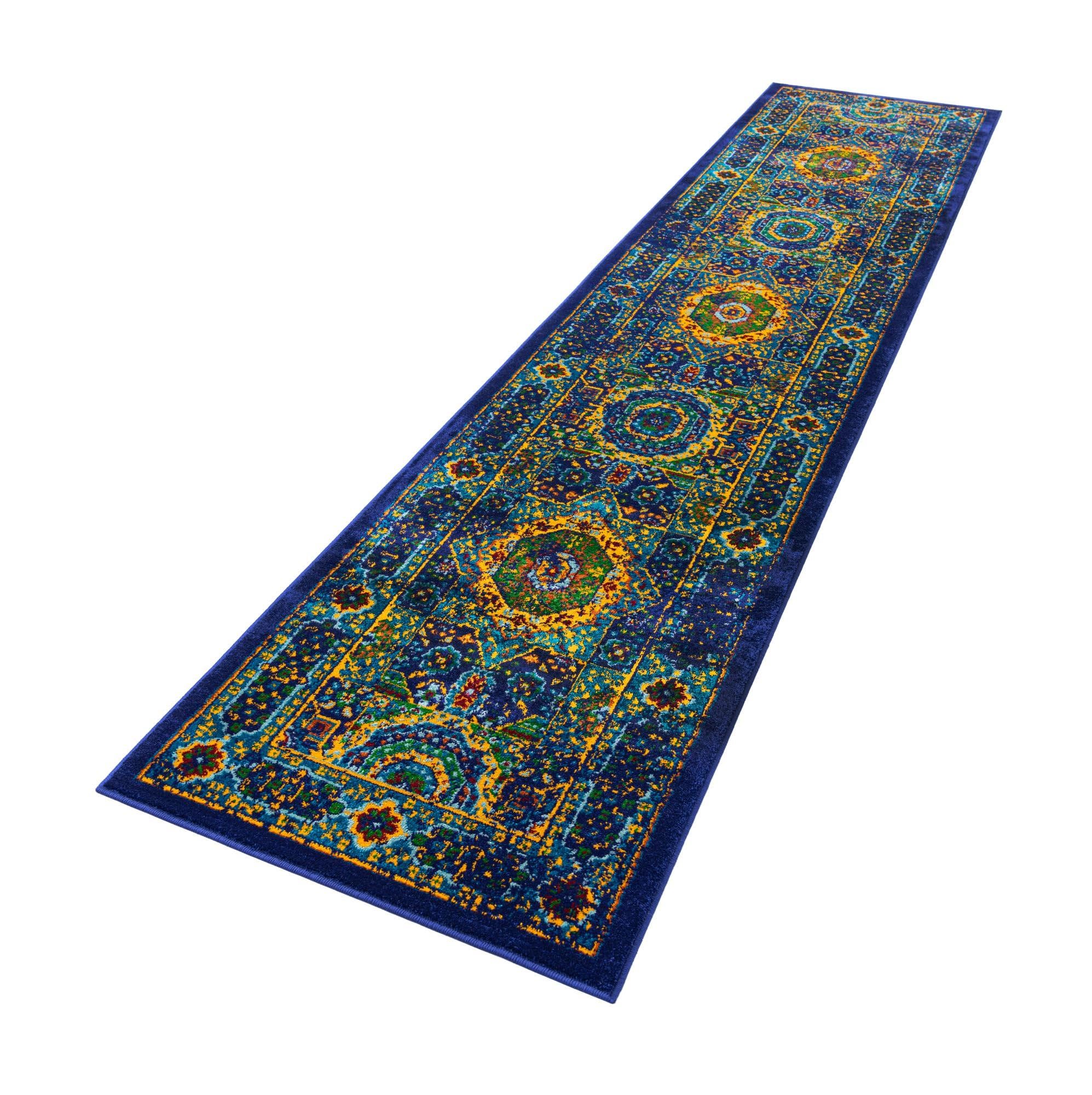 Rugs.com Calypso Collection Rug – 12 Ft Runner Navy Blue Medium-Pile Rug Perfect for Hallways, Entryways - Image 4