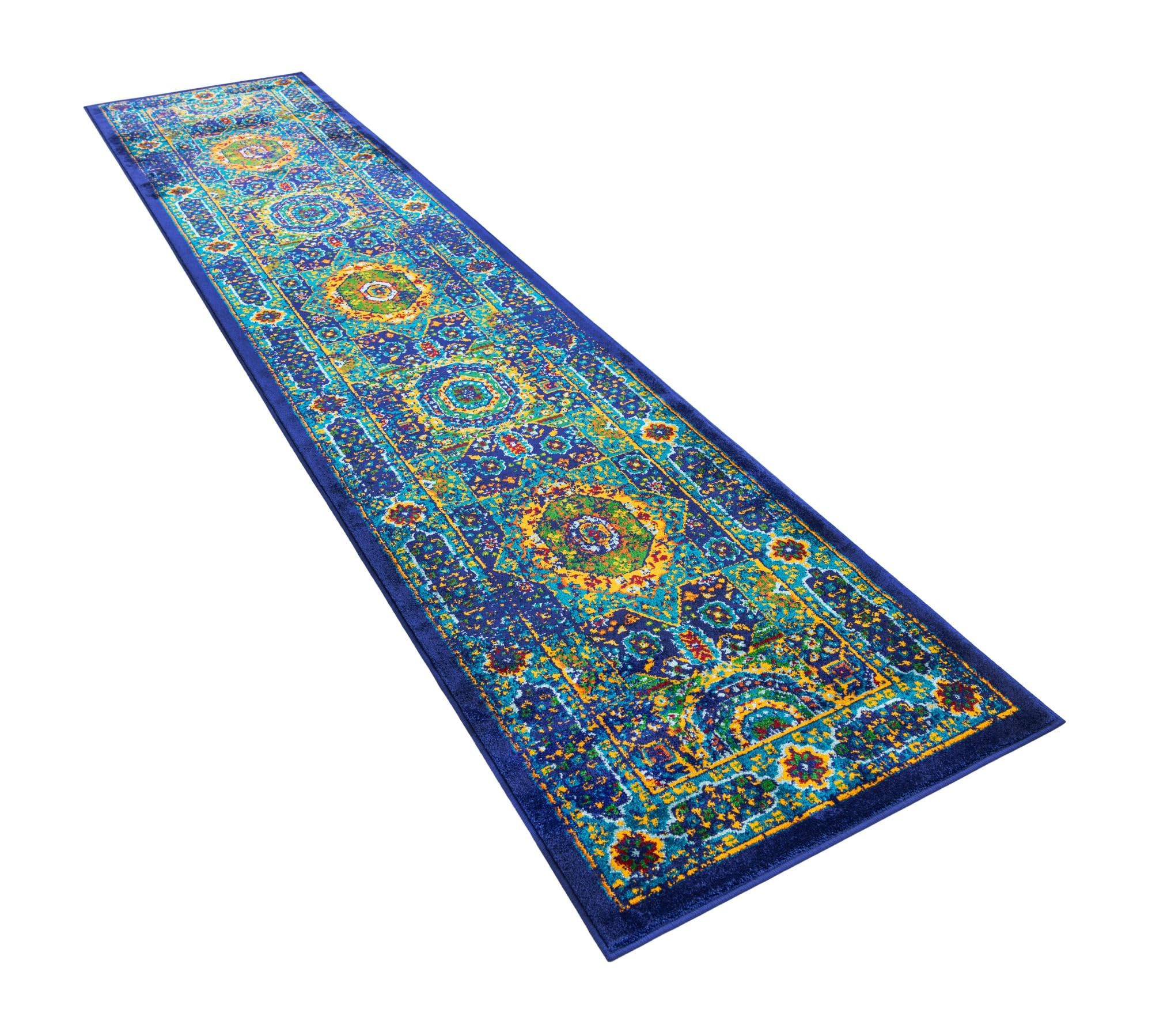 Rugs.com Calypso Collection Rug – 12 Ft Runner Navy Blue Medium-Pile Rug Perfect for Hallways, Entryways - Image 5