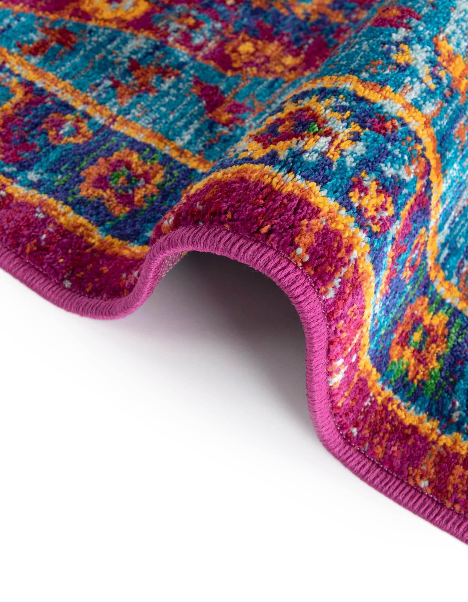 Rugs.com Calypso Collection Rug – 12 Ft Runner Pink Blue Medium-Pile Rug Perfect for Hallways, Entryways - Image 9