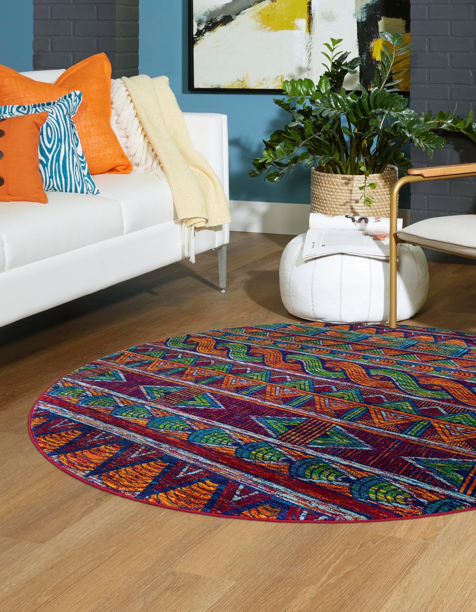 Rugs.com Calypso Collection Rug – 4 Ft Round Multi Medium-Pile Rug Perfect for Kitchens, Dining Rooms - Image 6