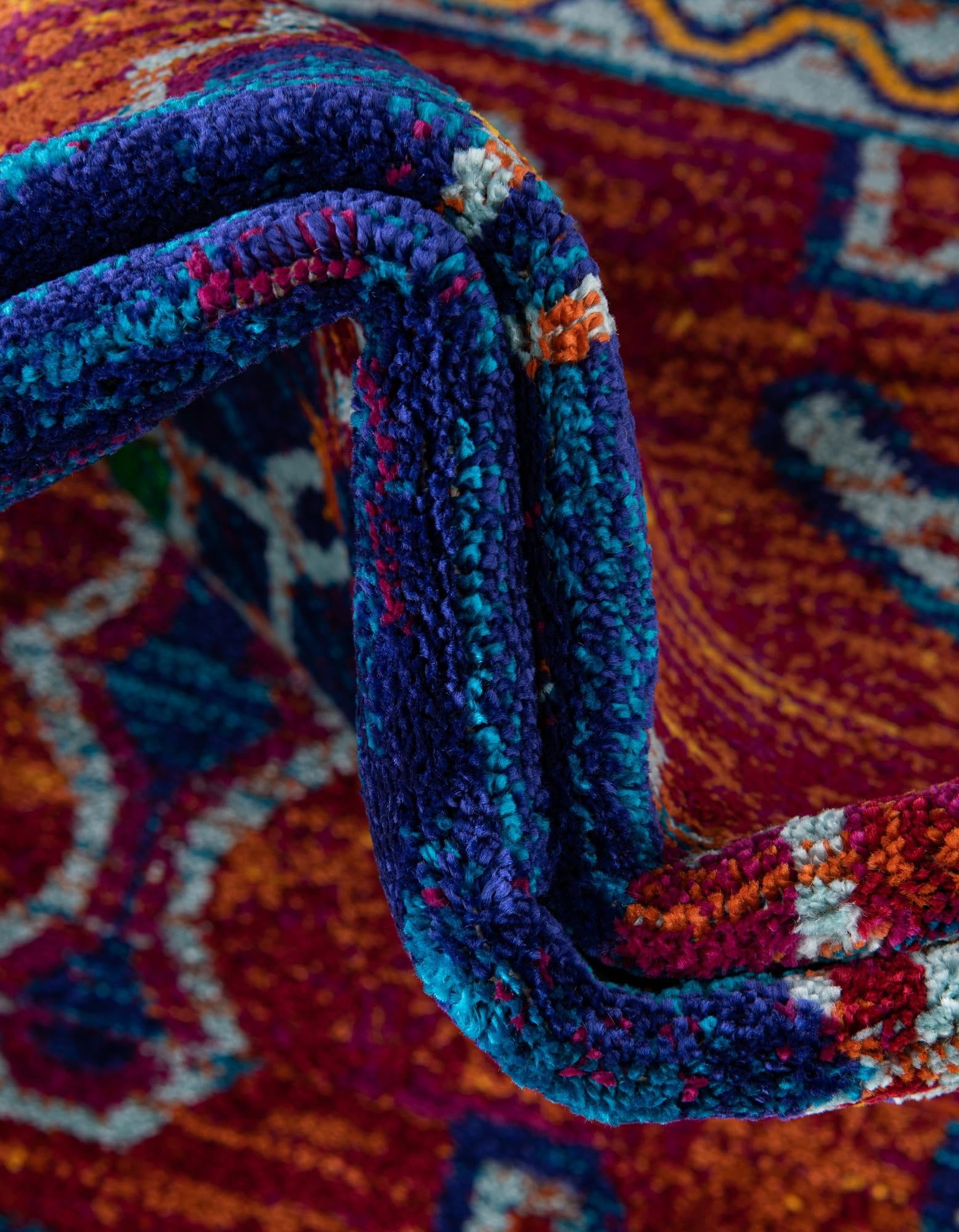 Rugs.com Calypso Collection Rug – 4 Ft Round Rust Red Blue Medium-Pile Rug Perfect for Kitchens, Dining Rooms - Image 8