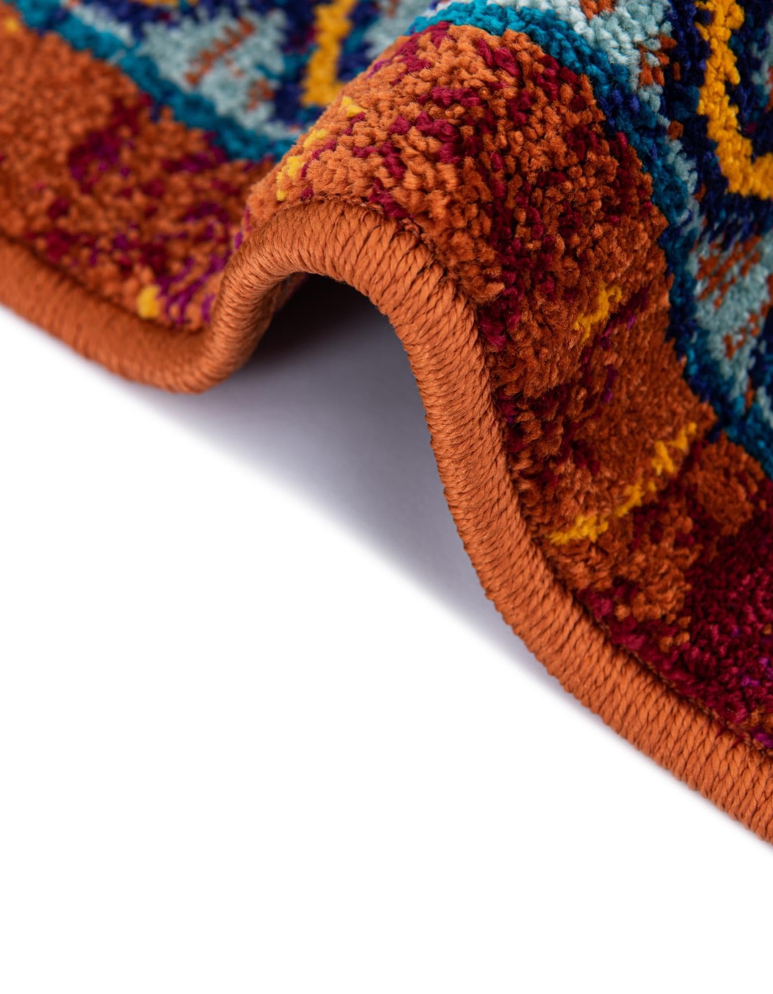 Rugs.com Calypso Collection Rug – 4 Ft Round Rust Red Blue Medium-Pile Rug Perfect for Kitchens, Dining Rooms - Image 9