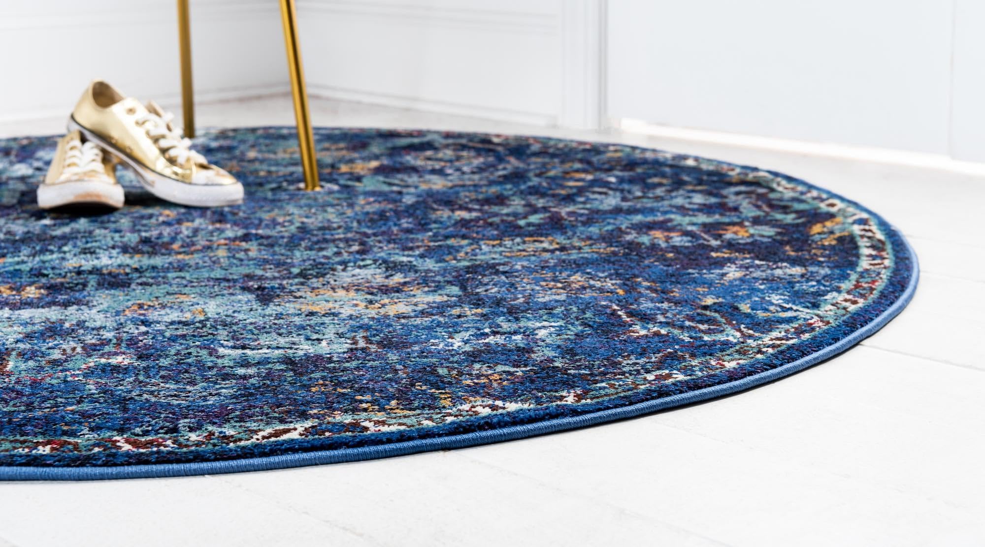 Rugs.com Charlotte Collection Rug – 8 Ft Round Navy Blue Low-Pile Rug Perfect for Kitchens, Dining Rooms - Image 10