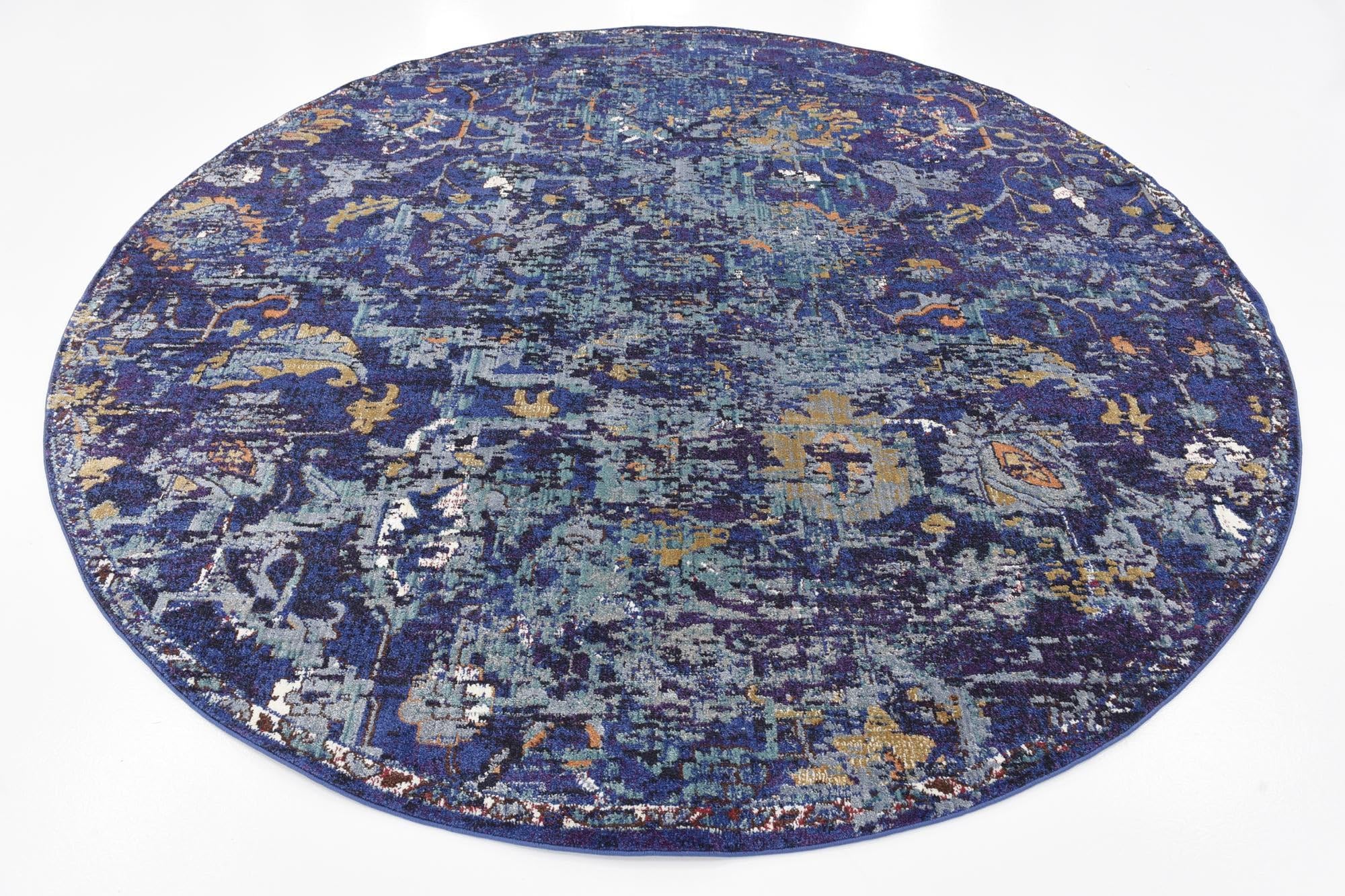 Rugs.com Charlotte Collection Rug – 8 Ft Round Navy Blue Low-Pile Rug Perfect for Kitchens, Dining Rooms - Image 3