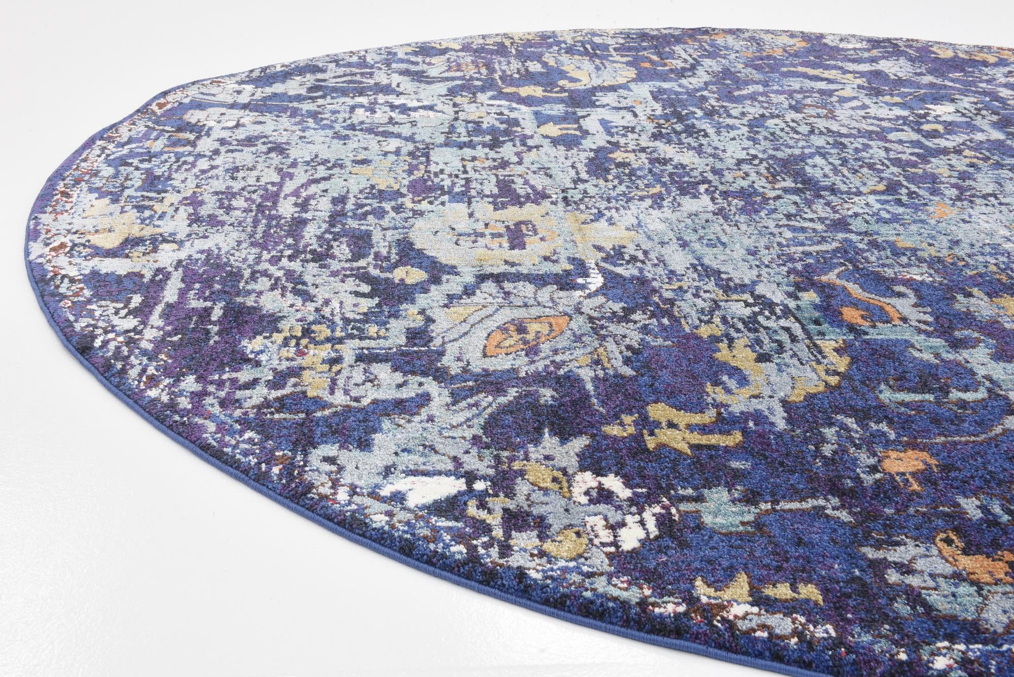 Rugs.com Charlotte Collection Rug – 8 Ft Round Navy Blue Low-Pile Rug Perfect for Kitchens, Dining Rooms - Image 4