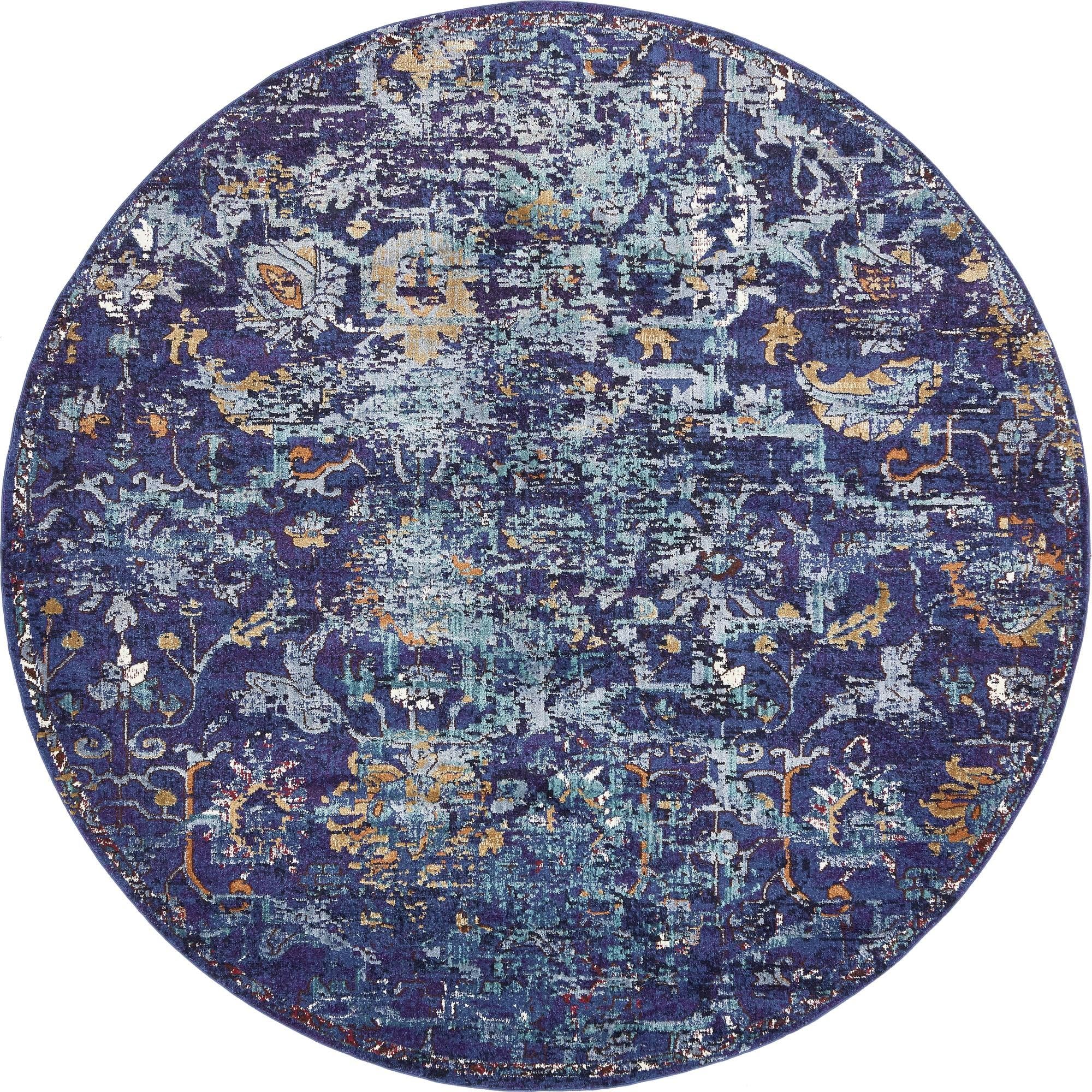 Rugs.com Charlotte Collection Rug – 8 Ft Round Navy Blue Low-Pile Rug Perfect for Kitchens, Dining Rooms - Image 8