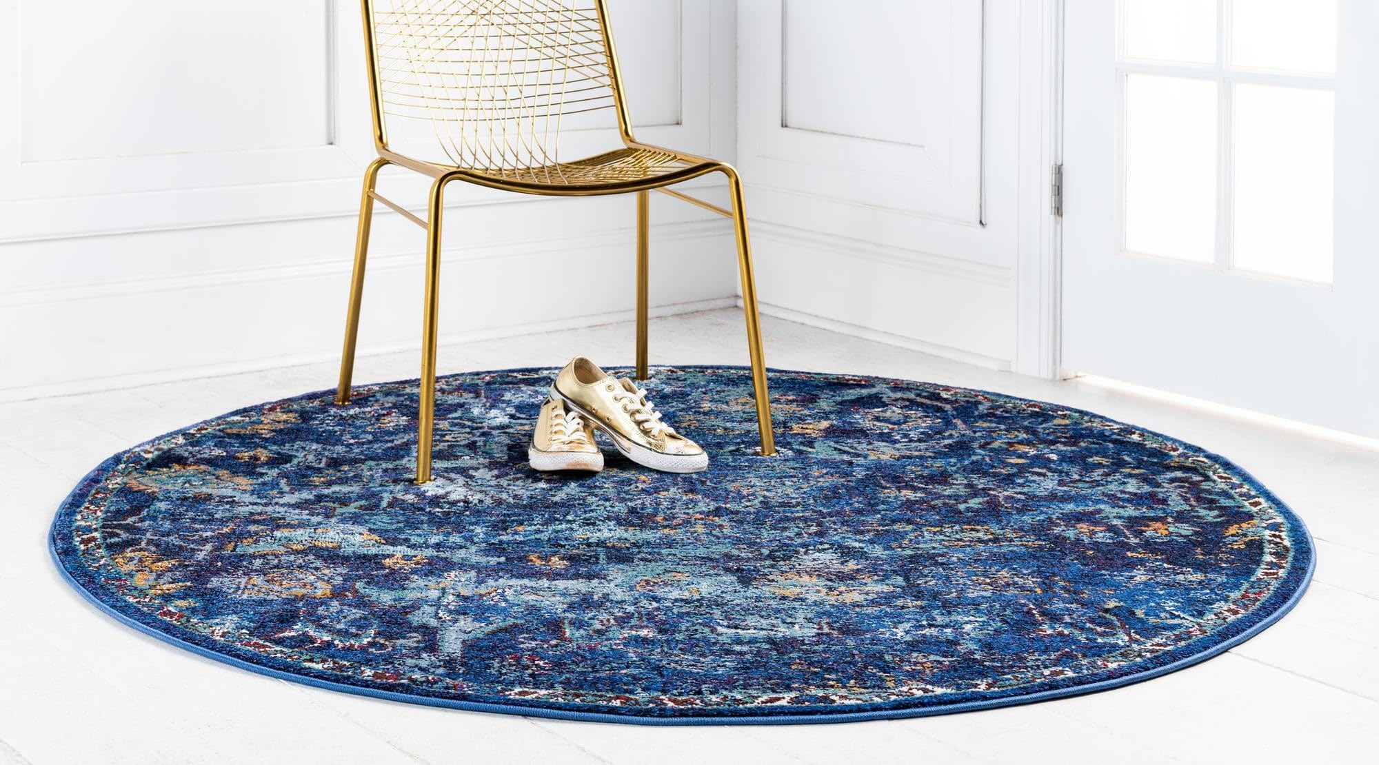 Rugs.com Charlotte Collection Rug – 8 Ft Round Navy Blue Low-Pile Rug Perfect for Kitchens, Dining Rooms - Image 9