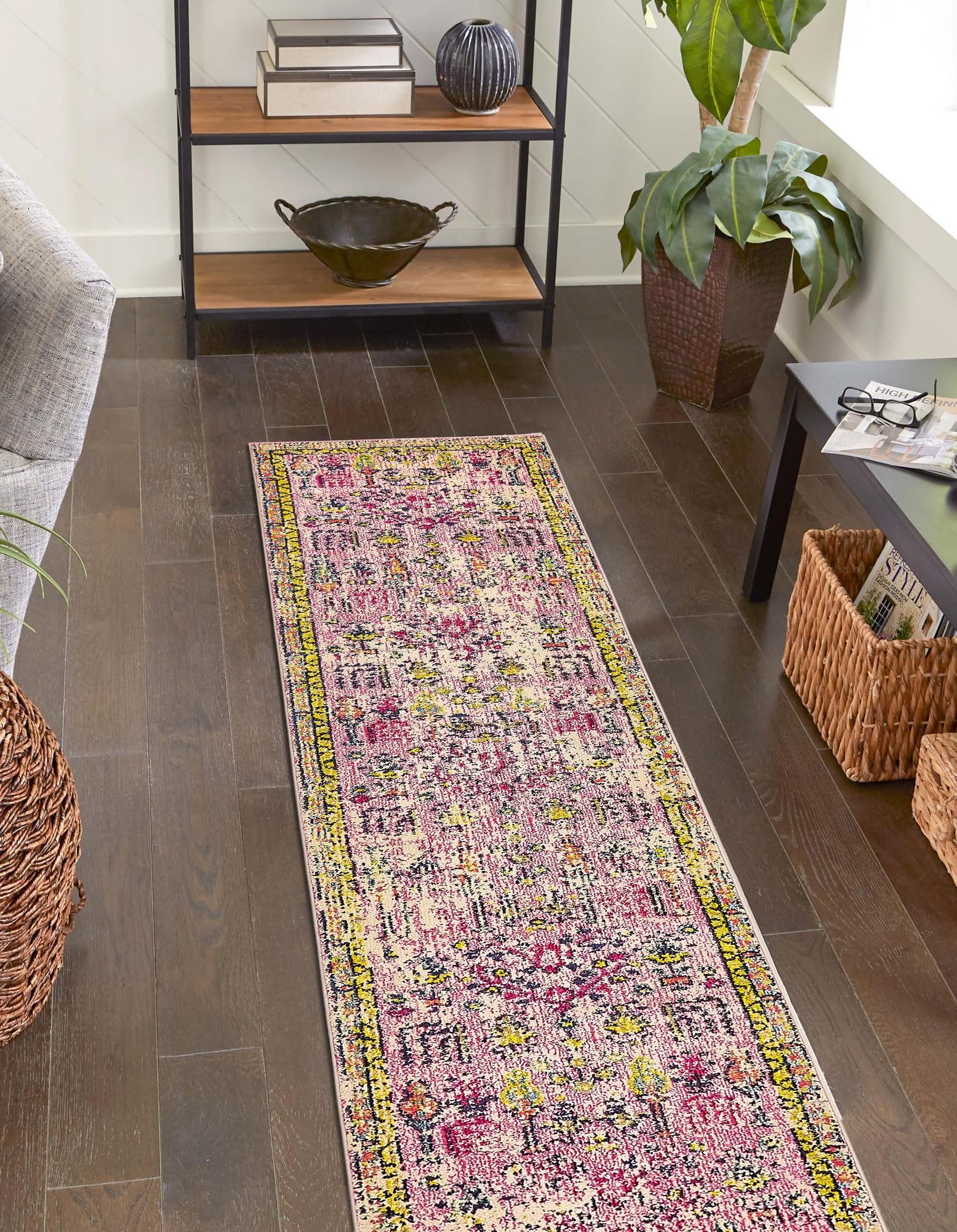 Rugs.com El Paso Collection Rug – 12 Ft Runner Pink Medium-Pile Rug Perfect for Hallways, Entryways - Image 5
