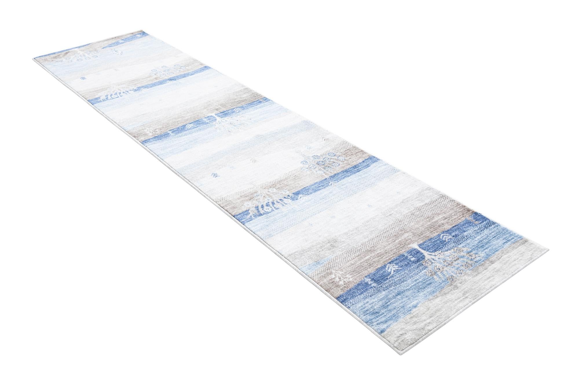 Rugs.com Gabbeh Collection Rug – 10 Ft Runner Blue Gray Medium-Pile Rug Perfect for Hallways, Entryways - Image 4