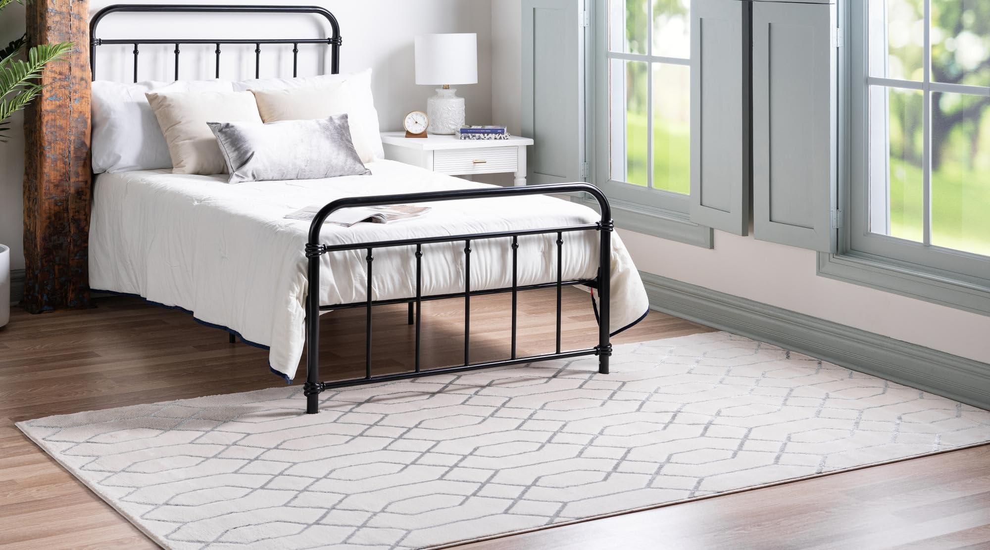 Rugs.com Glam Collection Rug – 9x12 White Silver Medium-Pile Rug Perfect for Living Rooms, Large Dining Rooms, Open Floorplans - Image 3