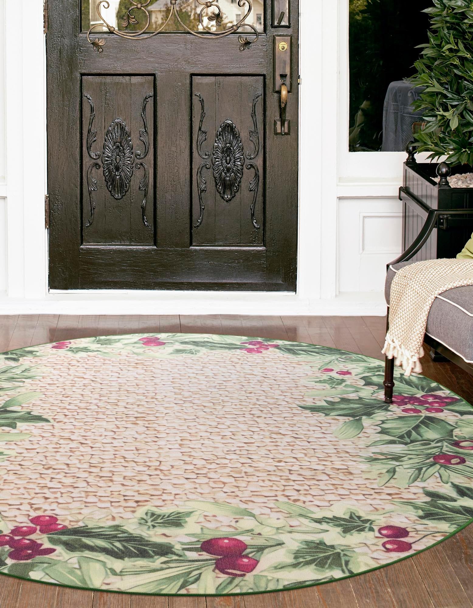 Rugs.com Jill Zarin Caribbean Indoor/Outdoor Collection Rug – 10 Ft Round Beige and Green Flatweave-Pile Rug Perfect for Kitchens, Dining Rooms - Image 5