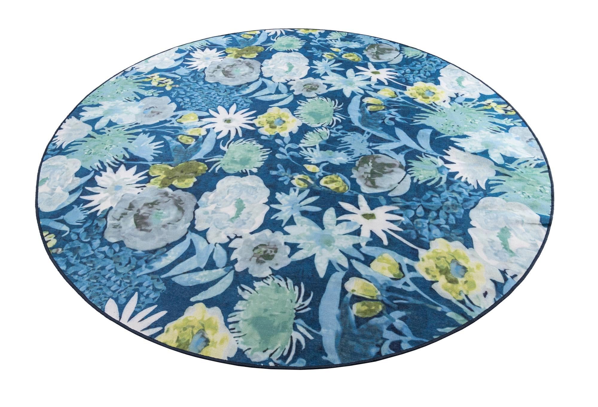 Rugs.com Jill Zarin Caribbean Indoor/Outdoor Collection Rug – 10 Ft Round Navy Blue Flatweave-Pile Rug Perfect for Kitchens, Dining Rooms - Image 3