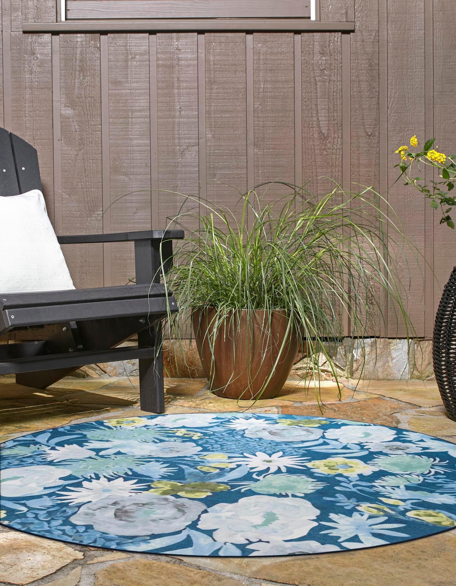 Rugs.com Jill Zarin Caribbean Indoor/Outdoor Collection Rug – 10 Ft Round Navy Blue Flatweave-Pile Rug Perfect for Kitchens, Dining Rooms - Image 7