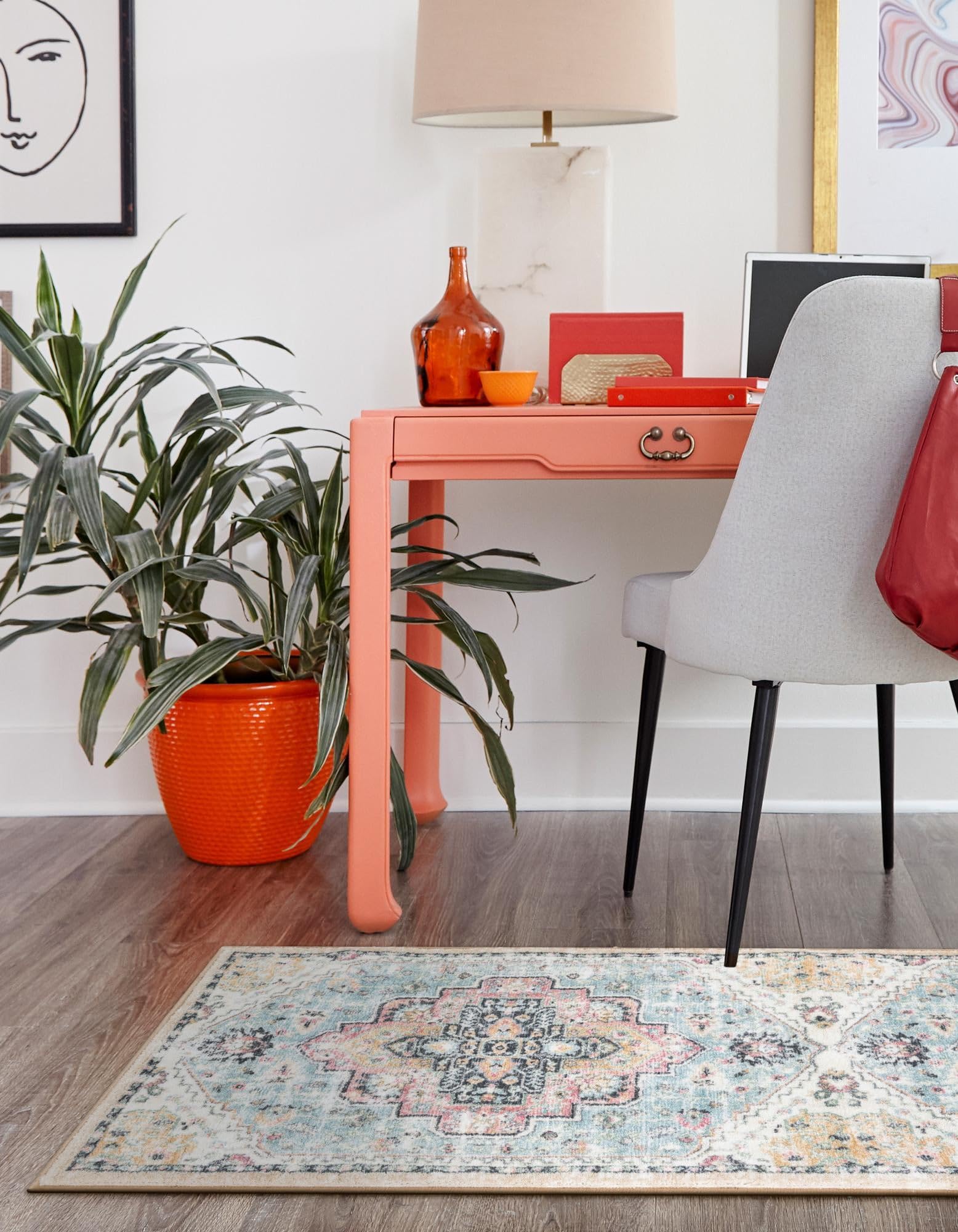 Rugs.com Medina Collection Rug – 10 Ft Runner Seaglass Blue and Rose Medium-Pile Rug Perfect for Hallways, Entryways - Image 6