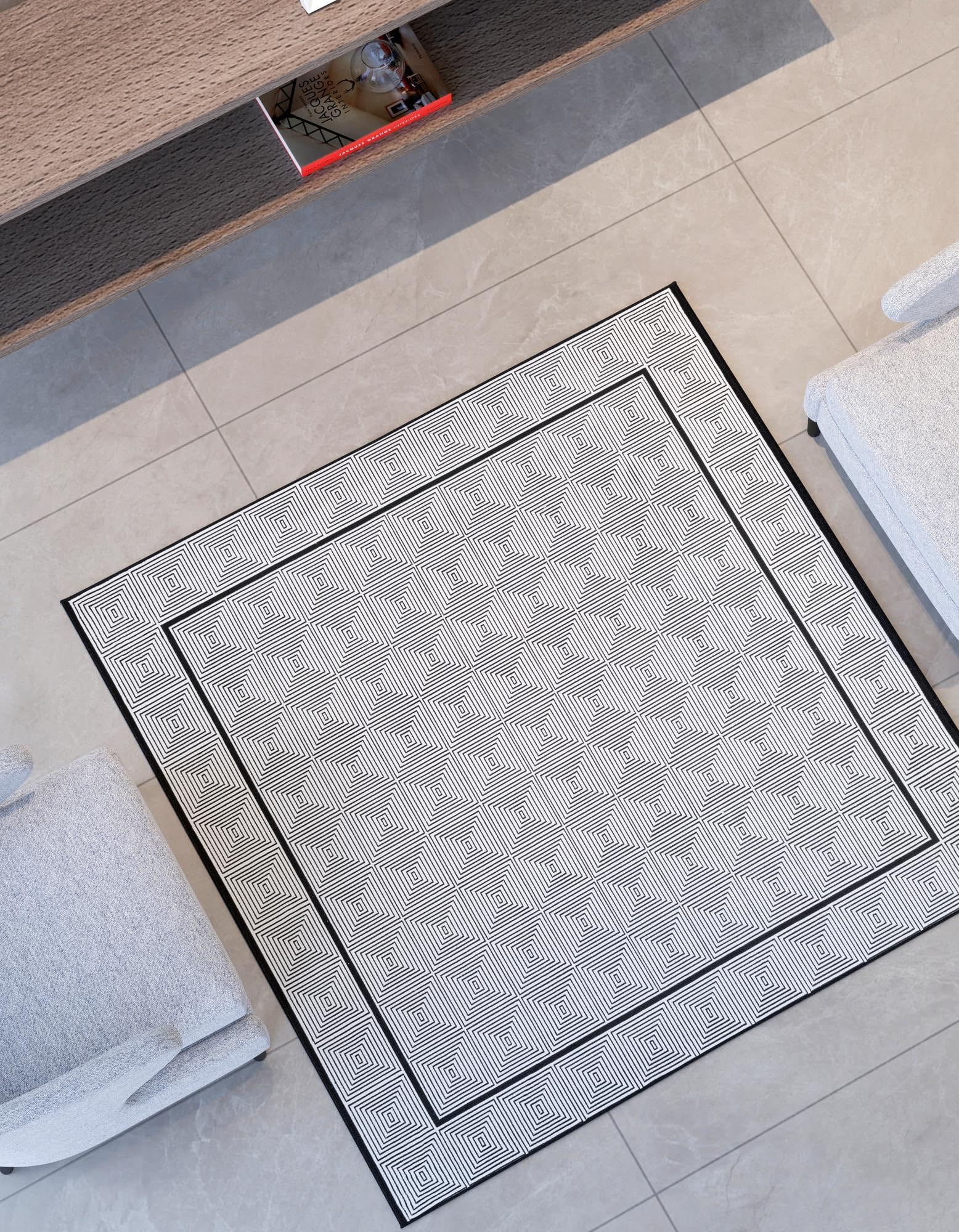 Rugs.com Milano Collection Rug – 10 Ft Square Black and White Medium-Pile Rug Perfect for Living Rooms, Kitchens, Entryways - Image 5