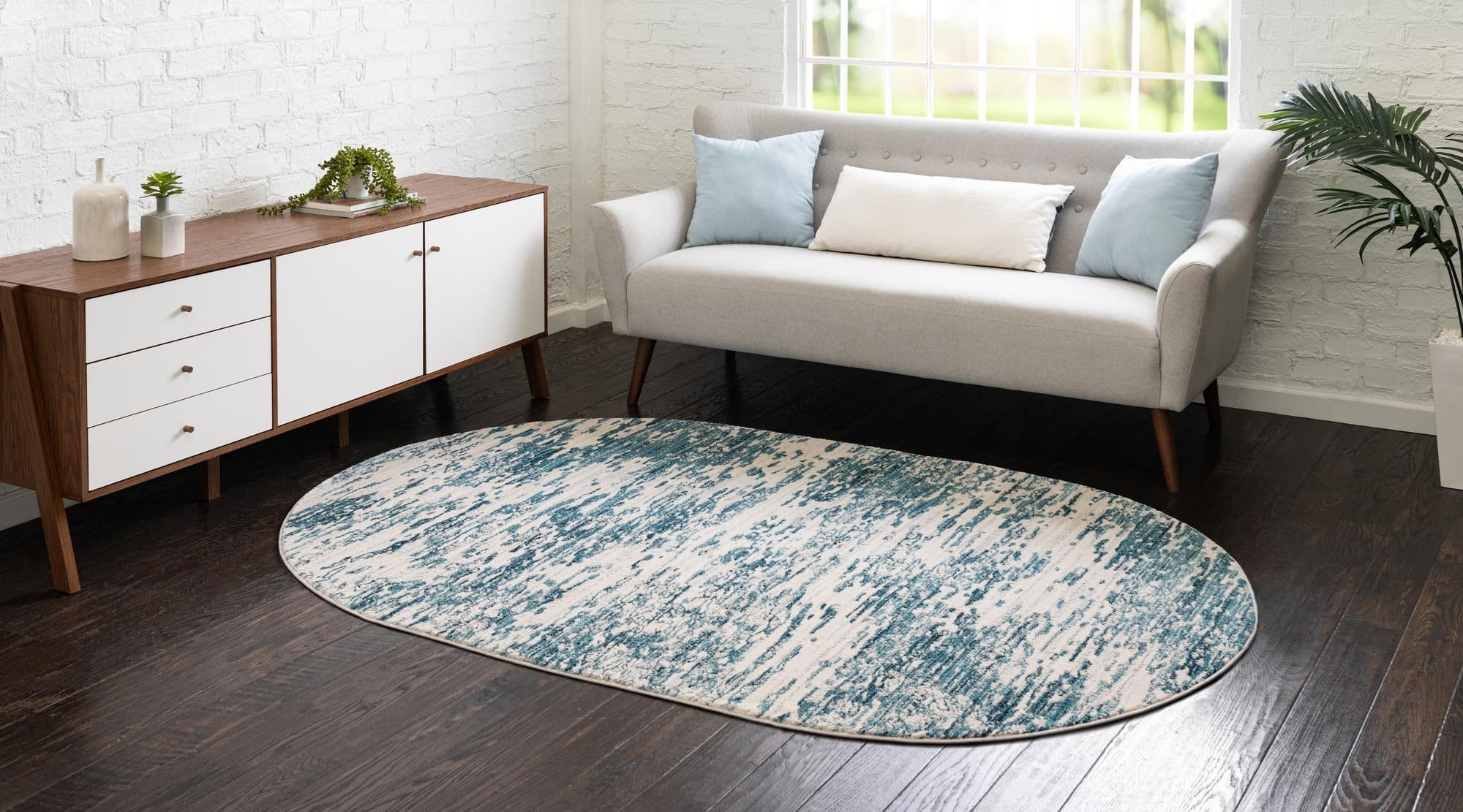Rugs.com Oasis Collection Rug – 8x10 Oval Blue Medium-Pile Rug Perfect for Living Rooms, Large Dining Rooms, Open Floorplans - Image 3