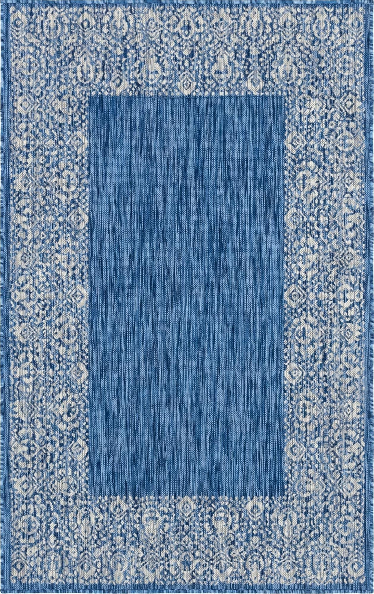 Rugs.com Outdoor Border Collection Rug – 5' x 8' Blue Flatweave Rug Perfect for Bedrooms, Dining Rooms, Living Rooms - Image 3