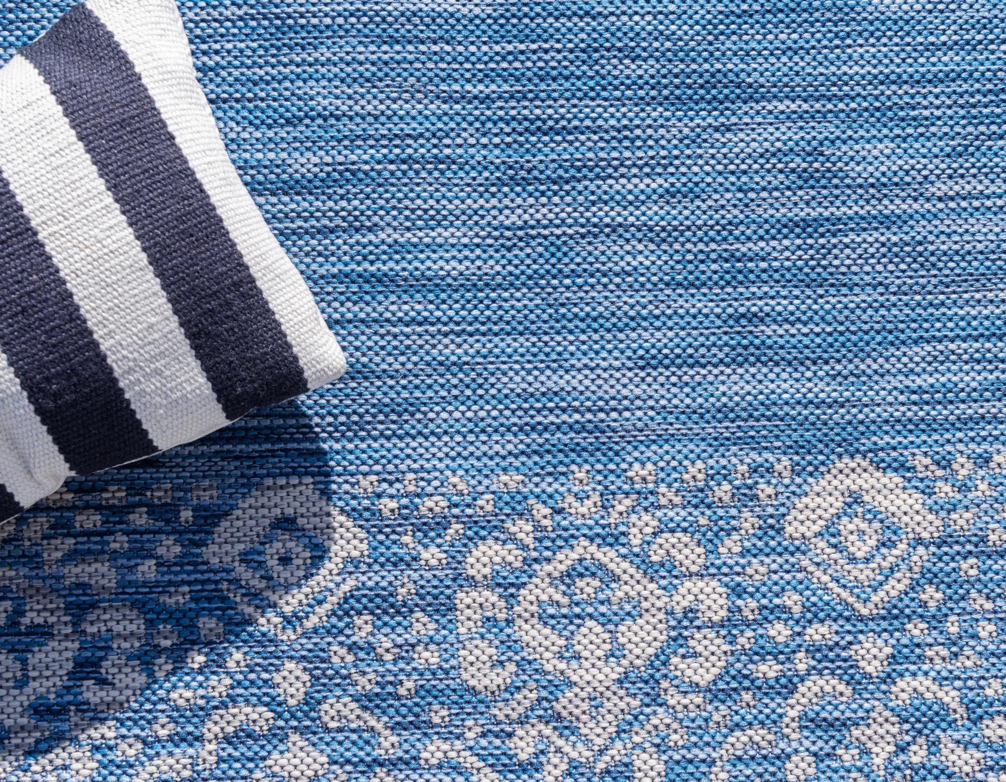 Rugs.com Outdoor Border Collection Rug – 5' x 8' Blue Flatweave Rug Perfect for Bedrooms, Dining Rooms, Living Rooms - Image 6