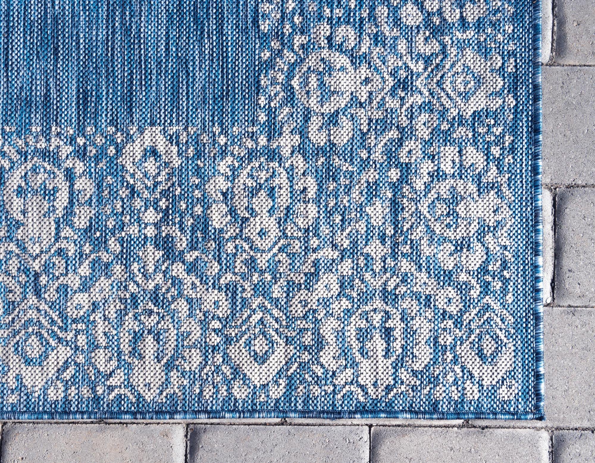 Rugs.com Outdoor Border Collection Rug – 5' x 8' Blue Flatweave Rug Perfect for Bedrooms, Dining Rooms, Living Rooms - Image 9