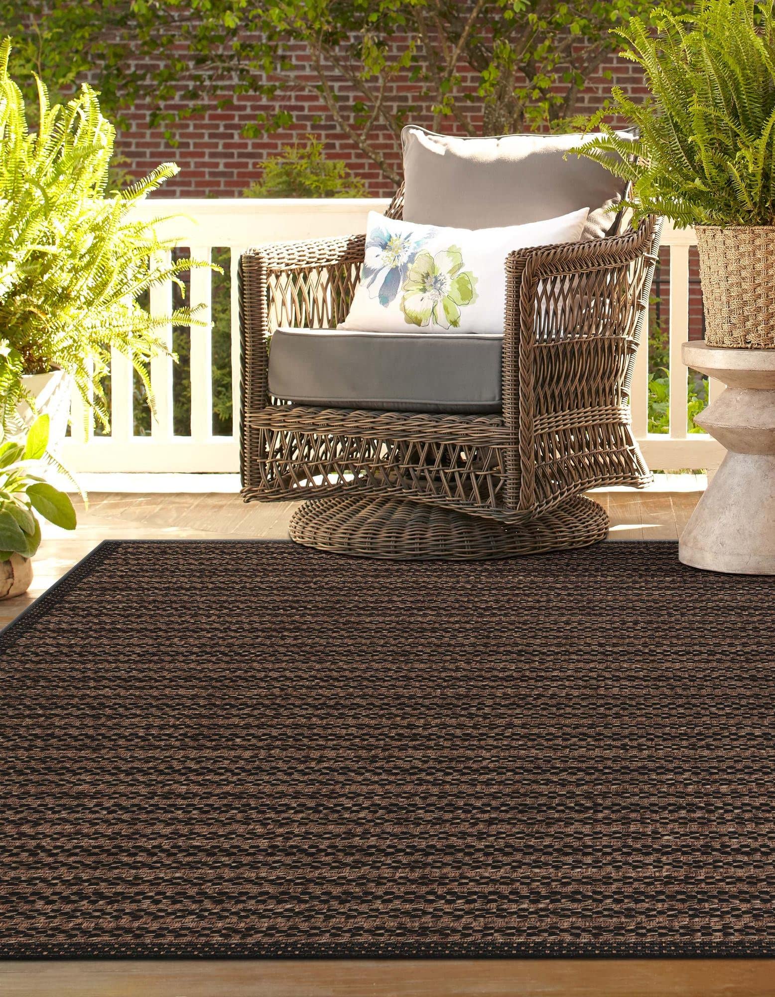 Rugs.com Outdoor Border Collection Rug – 7' x 10' Brown Flatweave Rug Perfect for Bedrooms, Dining Rooms, Living Rooms - Image 4