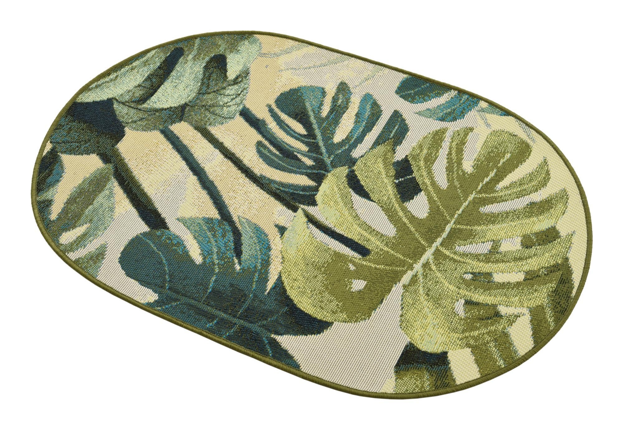 Rugs.com Outdoor Botanical Collection Rug – 2x3 Oval Green Flatweave-Pile Rug Perfect for Living Rooms, Large Dining Rooms, Open Floorplans - Image 3