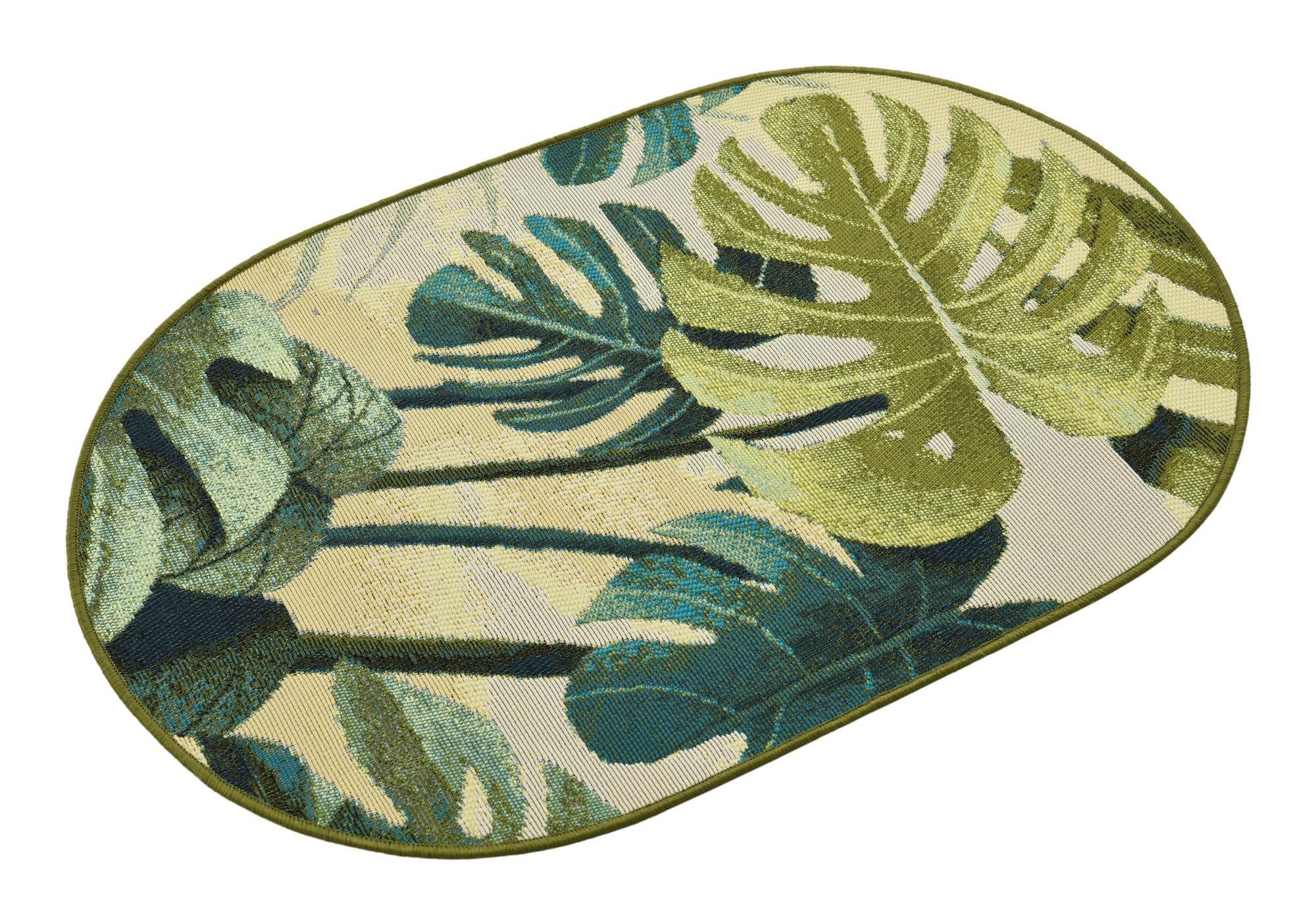 Rugs.com Outdoor Botanical Collection Rug – 2x3 Oval Green Flatweave-Pile Rug Perfect for Living Rooms, Large Dining Rooms, Open Floorplans - Image 4