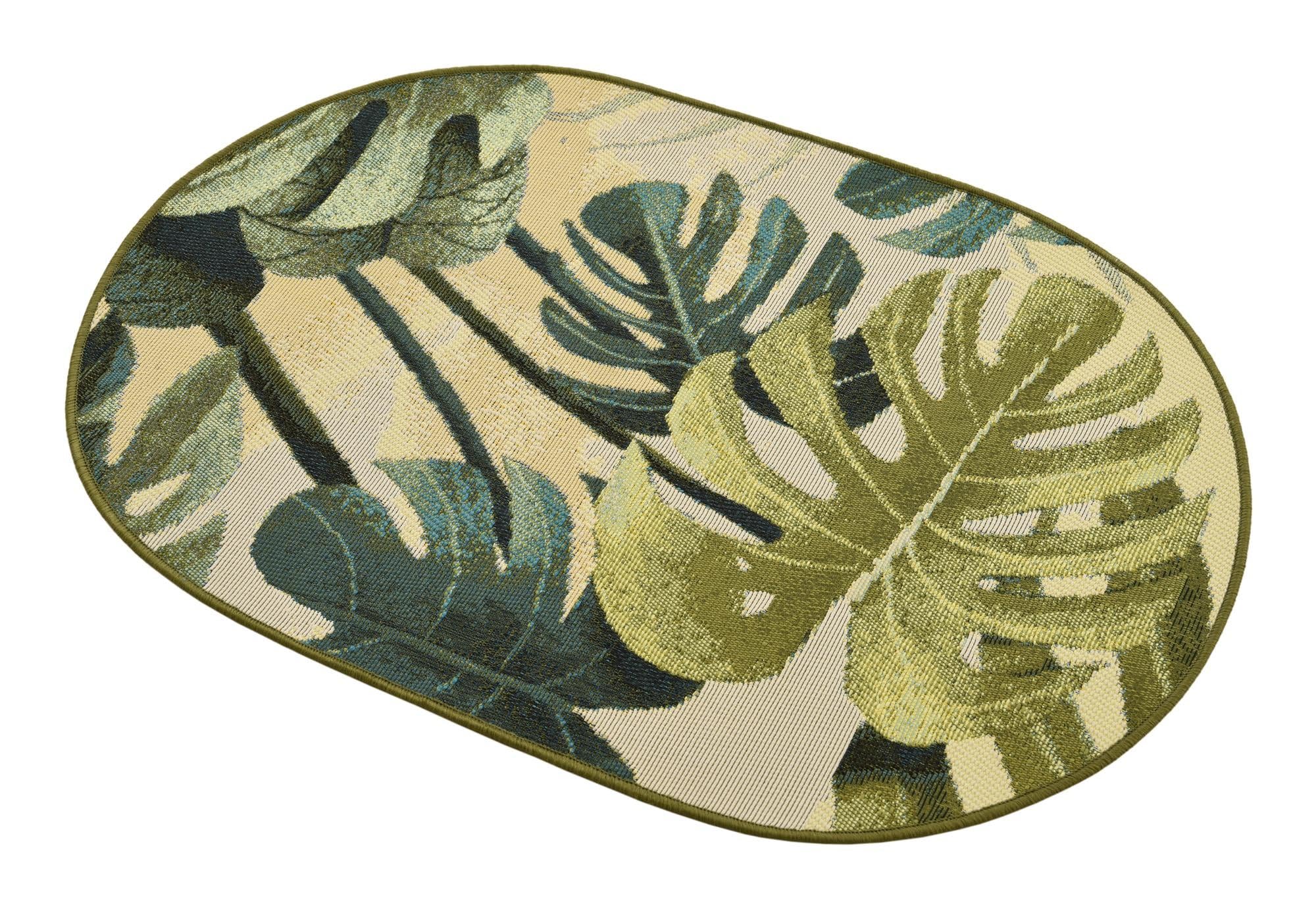 Rugs.com Outdoor Botanical Collection Rug – 2x3 Oval Green Flatweave-Pile Rug Perfect for Living Rooms, Large Dining Rooms, Open Floorplans - Image 5