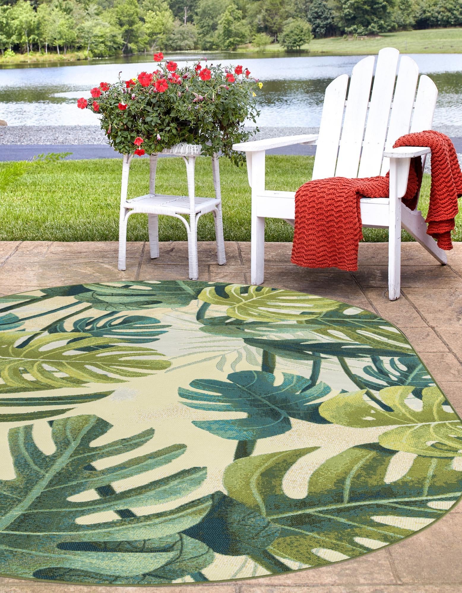 Rugs.com Outdoor Botanical Collection Rug – 2x3 Oval Green Flatweave-Pile Rug Perfect for Living Rooms, Large Dining Rooms, Open Floorplans - Image 6