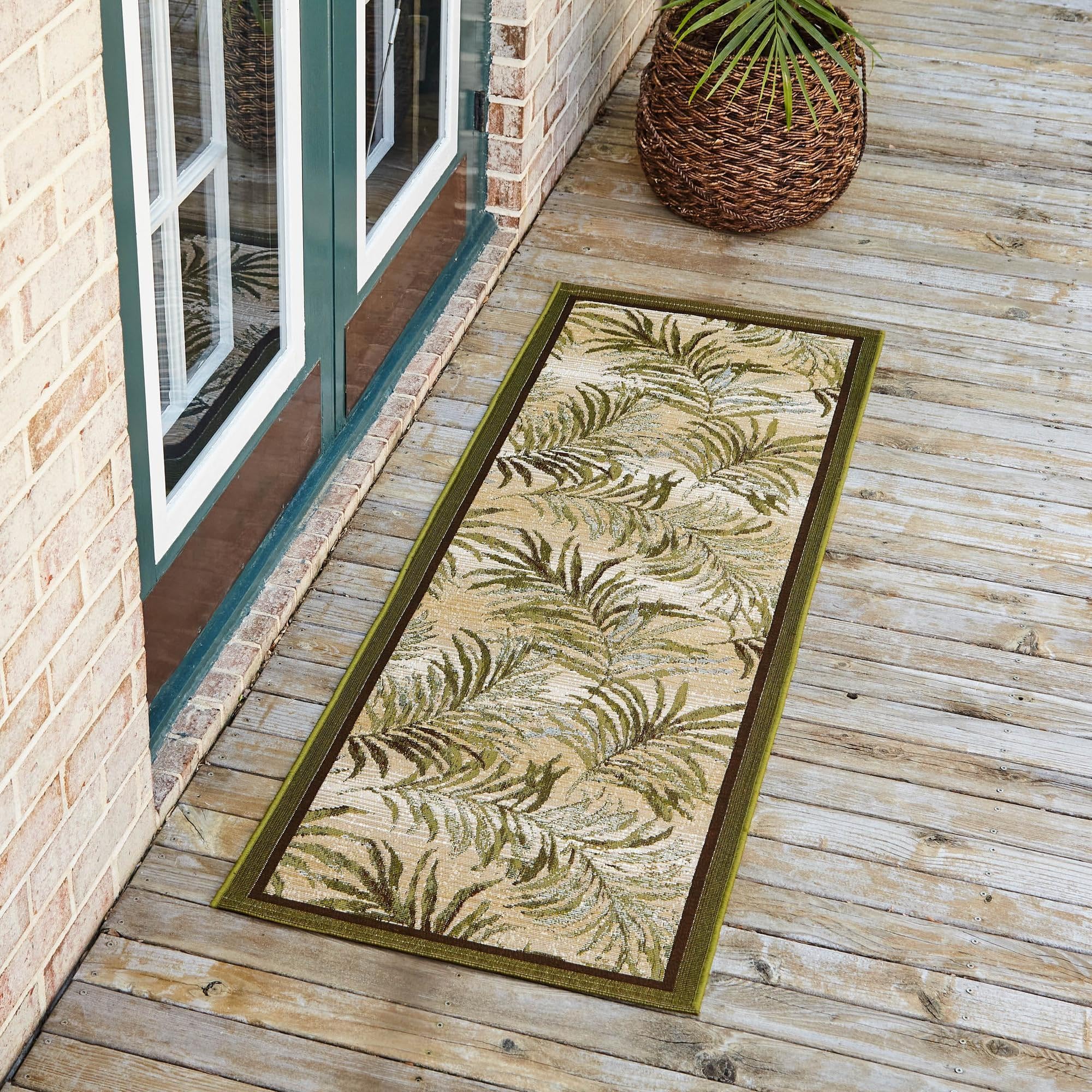 Rugs.com Outdoor Botanical Collection Rug – 5 Ft Runner Green Flatweave-Pile Rug Perfect for Hallways, Entryways - Image 8