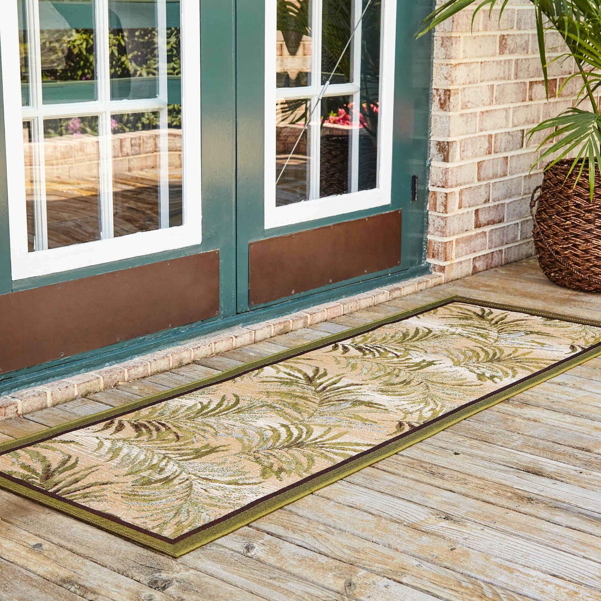 Rugs.com Outdoor Botanical Collection Rug – 5 Ft Runner Green Flatweave-Pile Rug Perfect for Hallways, Entryways - Image 9
