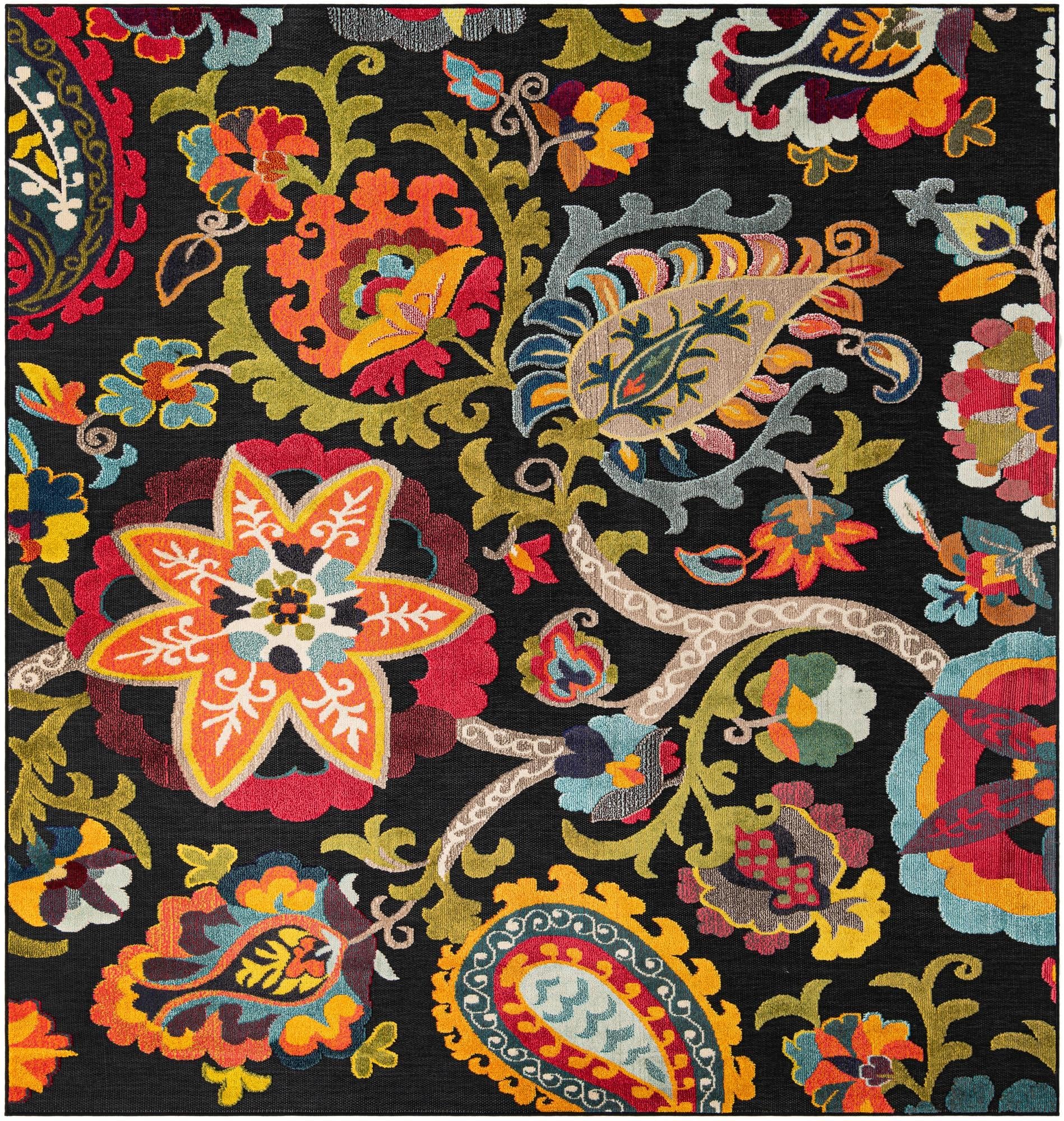 Rugs.com Outdoor Casablanca Collection Rug – 10 Ft Square Multi Black Low-Pile Rug Perfect for Living Rooms, Kitchens, Entryways - Image 4