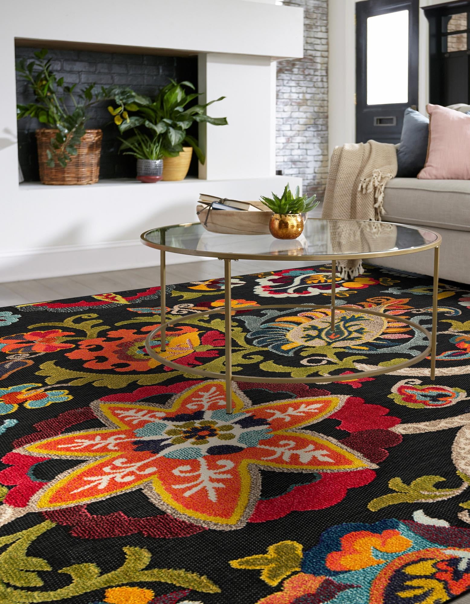 Rugs.com Outdoor Casablanca Collection Rug – 10 Ft Square Multi Black Low-Pile Rug Perfect for Living Rooms, Kitchens, Entryways - Image 7