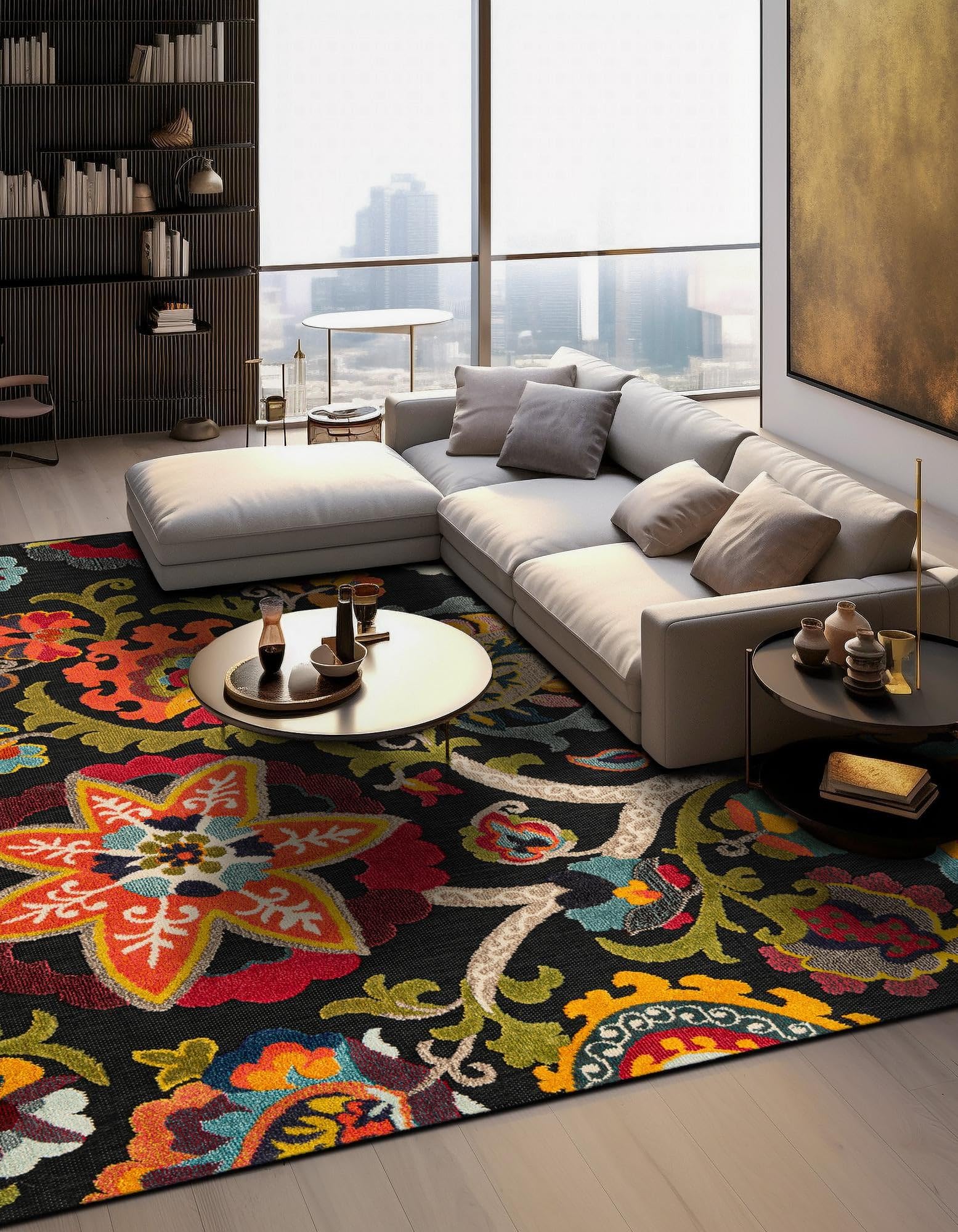 Rugs.com Outdoor Casablanca Collection Rug – 10 Ft Square Multi Black Low-Pile Rug Perfect for Living Rooms, Kitchens, Entryways - Image 9