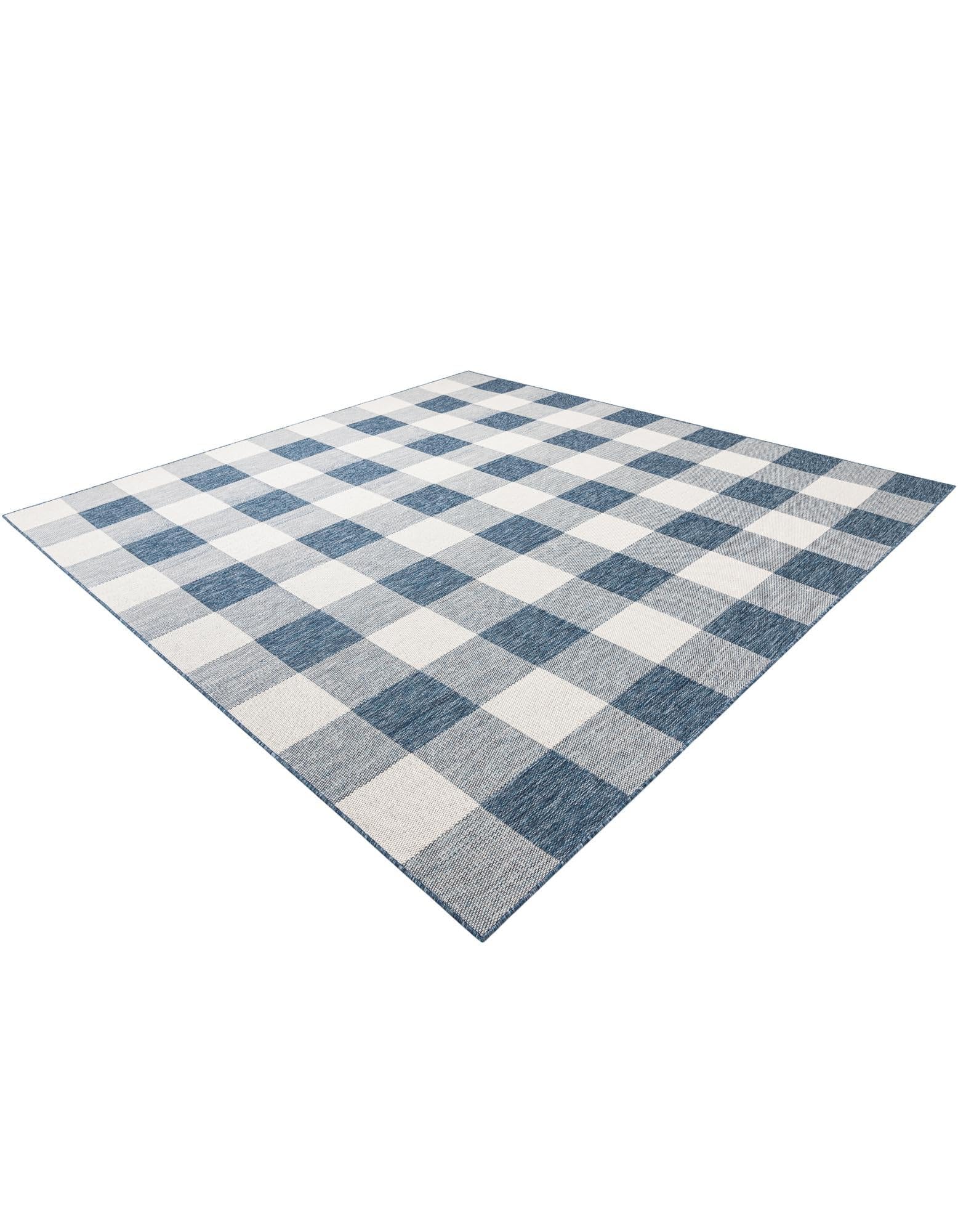Rugs.com Outdoor Checkered Collection Rug – 10 Ft Square Blue Flatweave-Pile Rug Perfect for Living Rooms, Kitchens, Entryways - Image 3