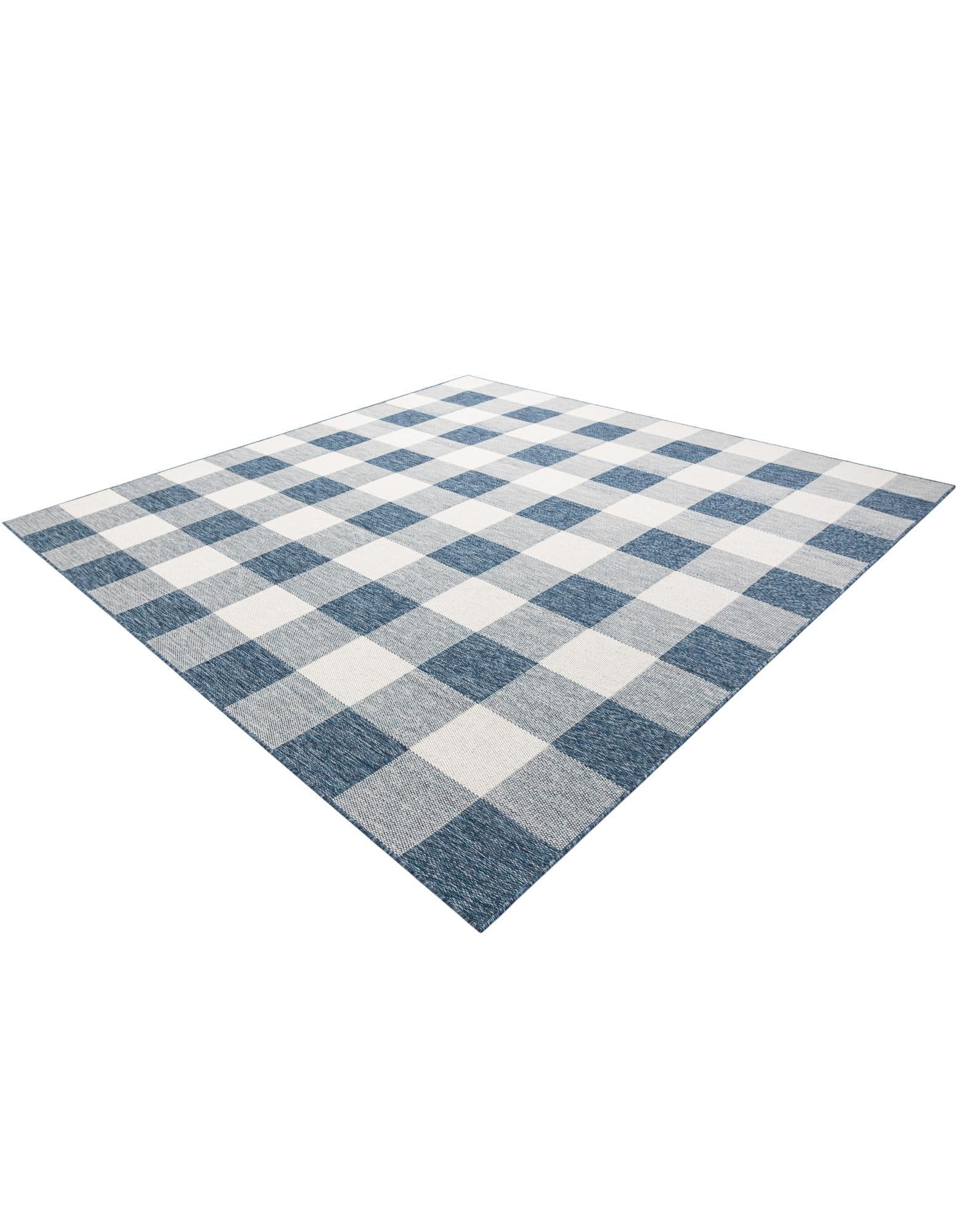 Rugs.com Outdoor Checkered Collection Rug – 10 Ft Square Blue Flatweave-Pile Rug Perfect for Living Rooms, Kitchens, Entryways - Image 4