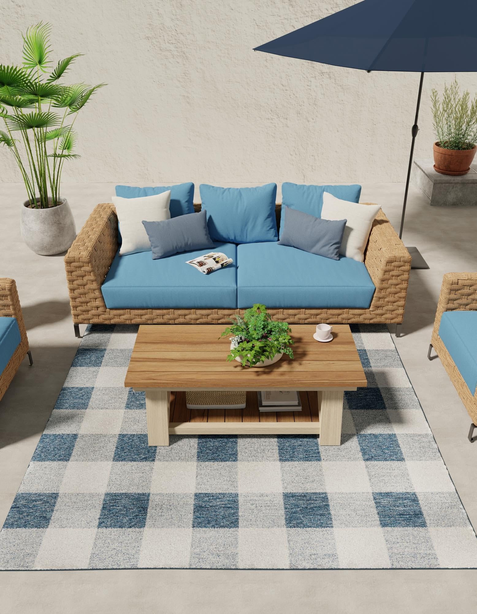 Rugs.com Outdoor Checkered Collection Rug – 10 Ft Square Blue Flatweave-Pile Rug Perfect for Living Rooms, Kitchens, Entryways - Image 5