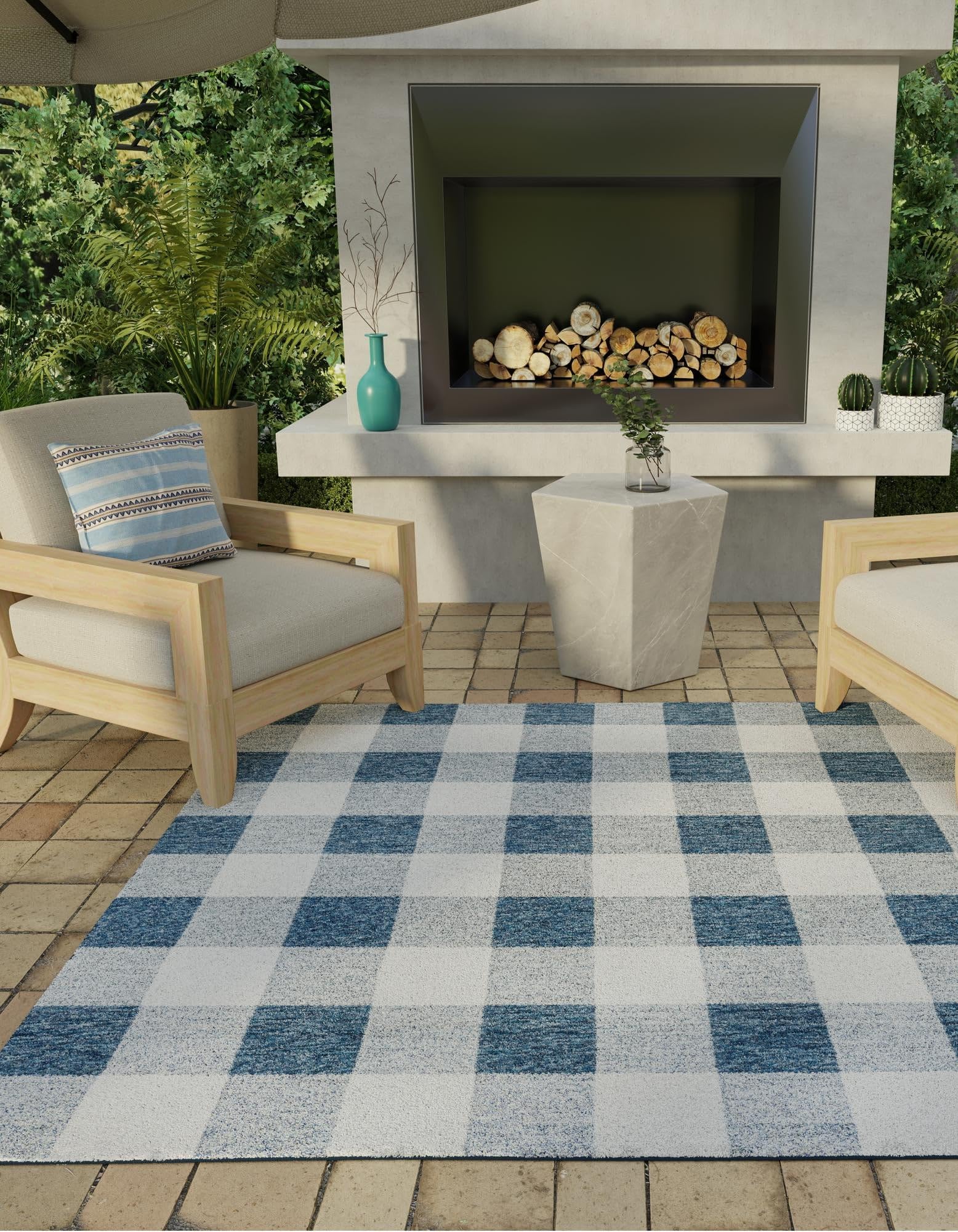 Rugs.com Outdoor Checkered Collection Rug – 10 Ft Square Blue Flatweave-Pile Rug Perfect for Living Rooms, Kitchens, Entryways - Image 7