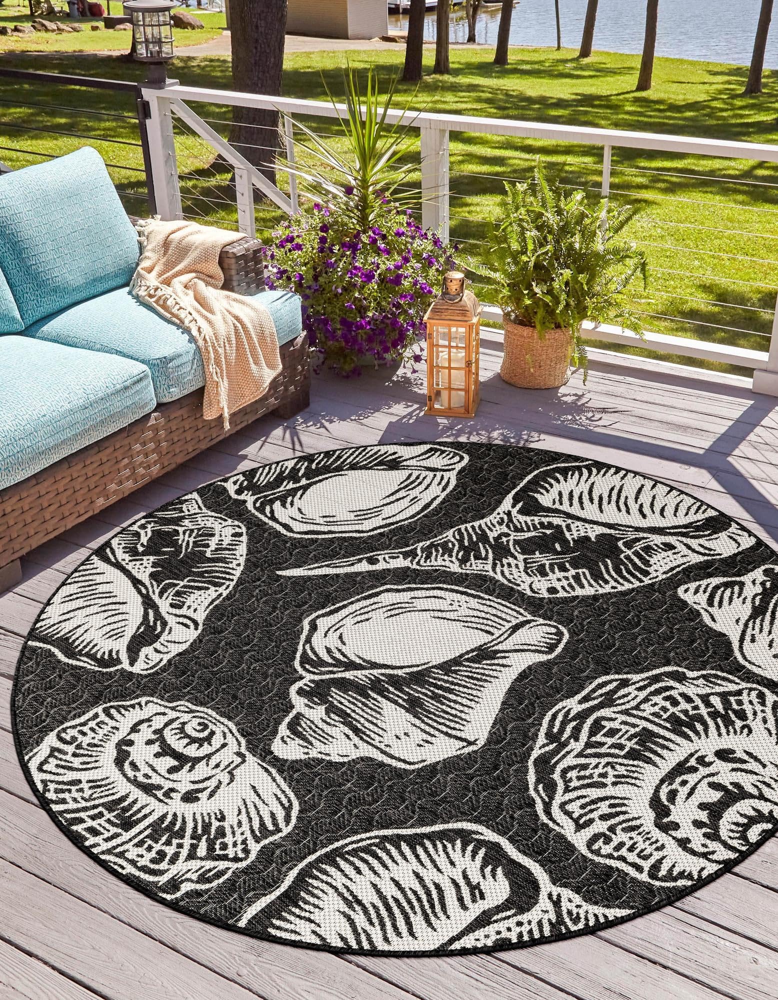 Rugs.com Outdoor Coastal Collection Rug – 10 Ft Round Black and White Flatweave-Pile Rug Perfect for Kitchens, Dining Rooms - Image 5