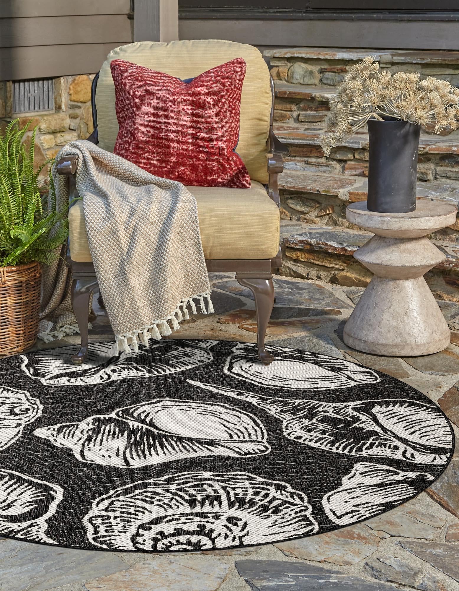 Rugs.com Outdoor Coastal Collection Rug – 10 Ft Round Black and White Flatweave-Pile Rug Perfect for Kitchens, Dining Rooms - Image 6
